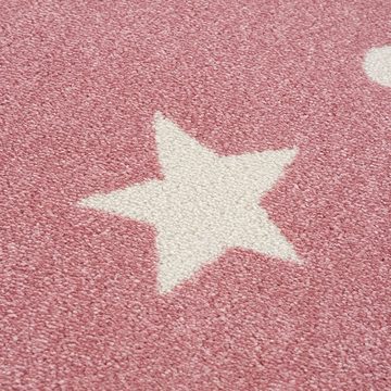 Kinderteppich Tara Kids Bueno kleine Sterne, TaraCarpet, rechteckig, Höhe: 13 mm, Kinderzimmer Babyzimmer Teppich Sterne und Punkte rosa creme 080X150