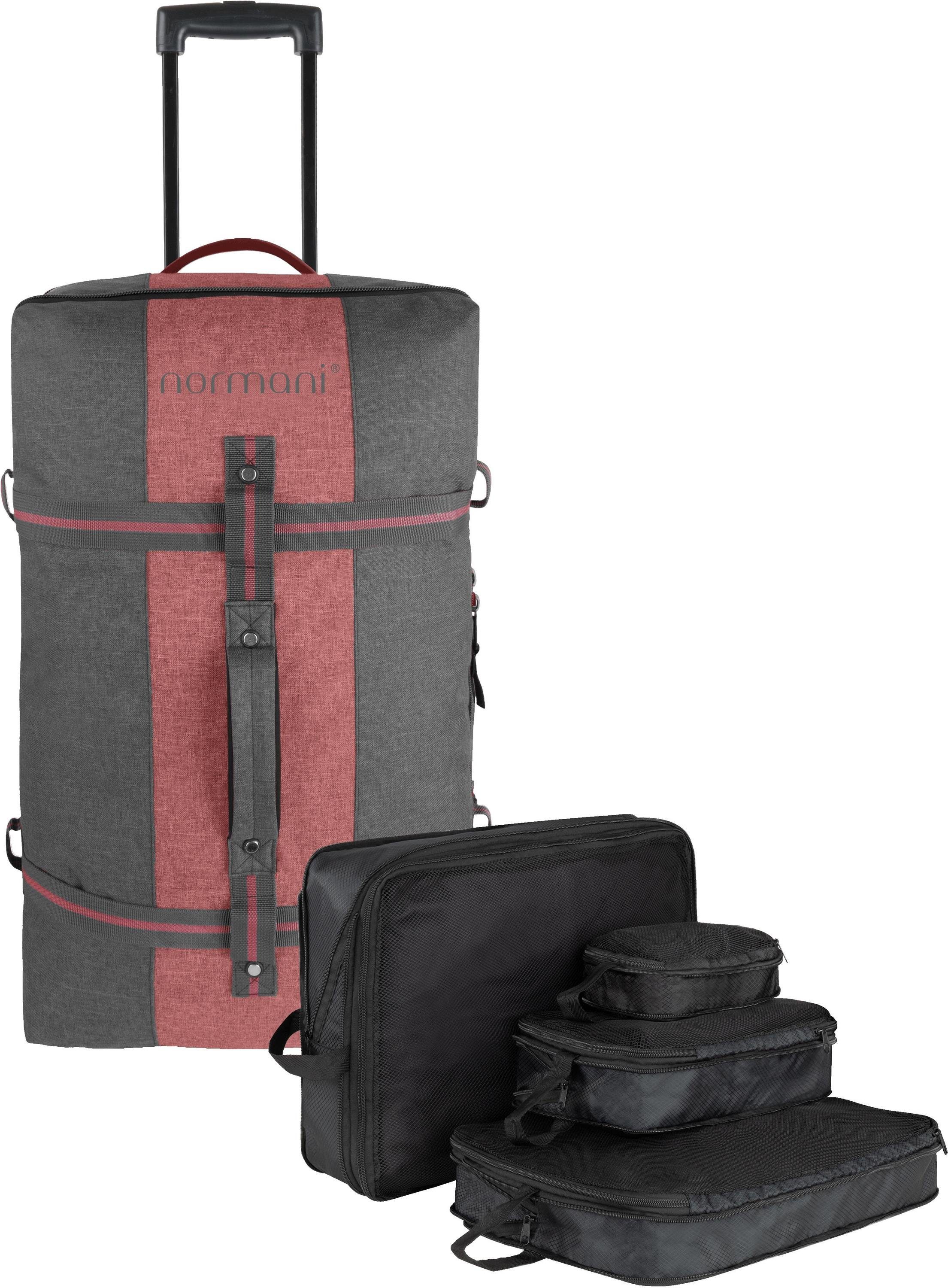 normani Reisetasche Reisetasche 125 L mit 4 Kleidertaschen Aurori 125, Große Reisetasche mit Rollen Dunkelgrau/Rot