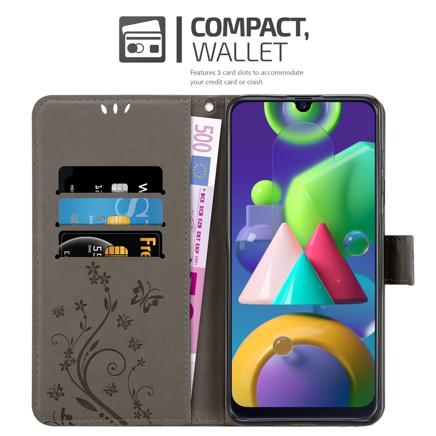 Cadorabo Handyhülle für Samsung Galaxy M31 Hülle Samsung Galaxy M31, Hülle Schutzhülle Blumen Flower mit Standfunktion Kartenfach Magnet