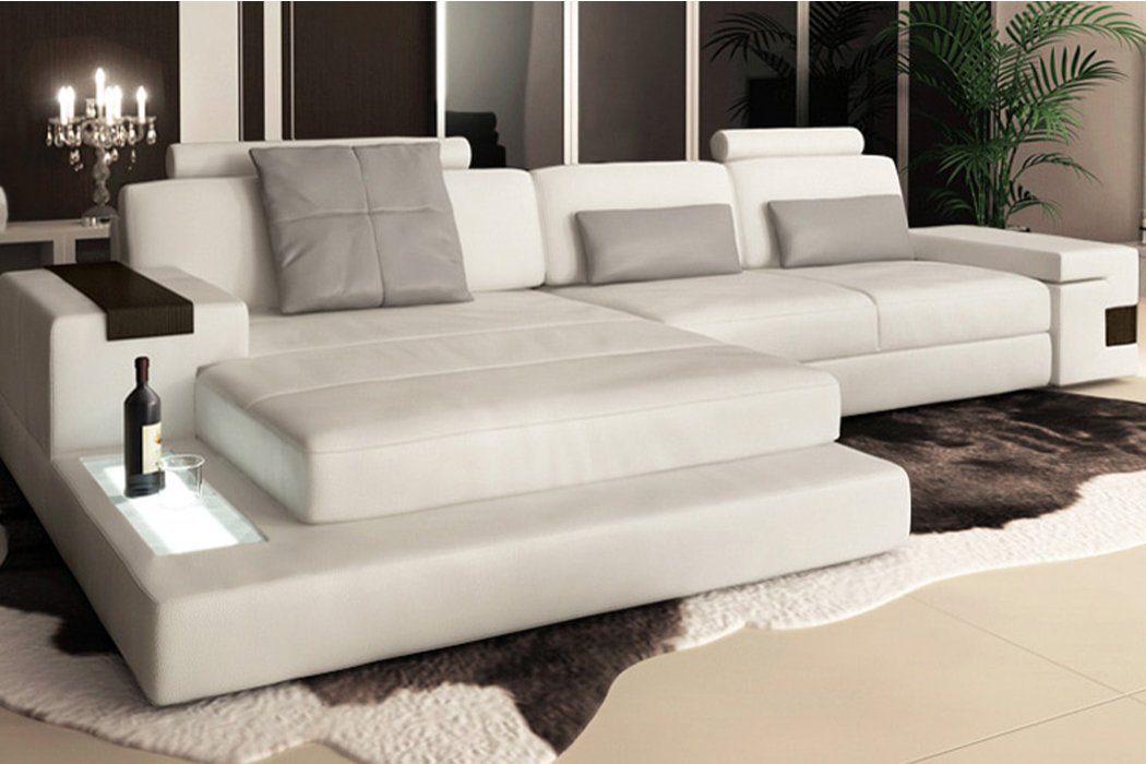 JVmoebel Ecksofa, Design Ecksofa Sofa Couch Polster Eckgarnitur Ledersofa Sofas Couch Weiß