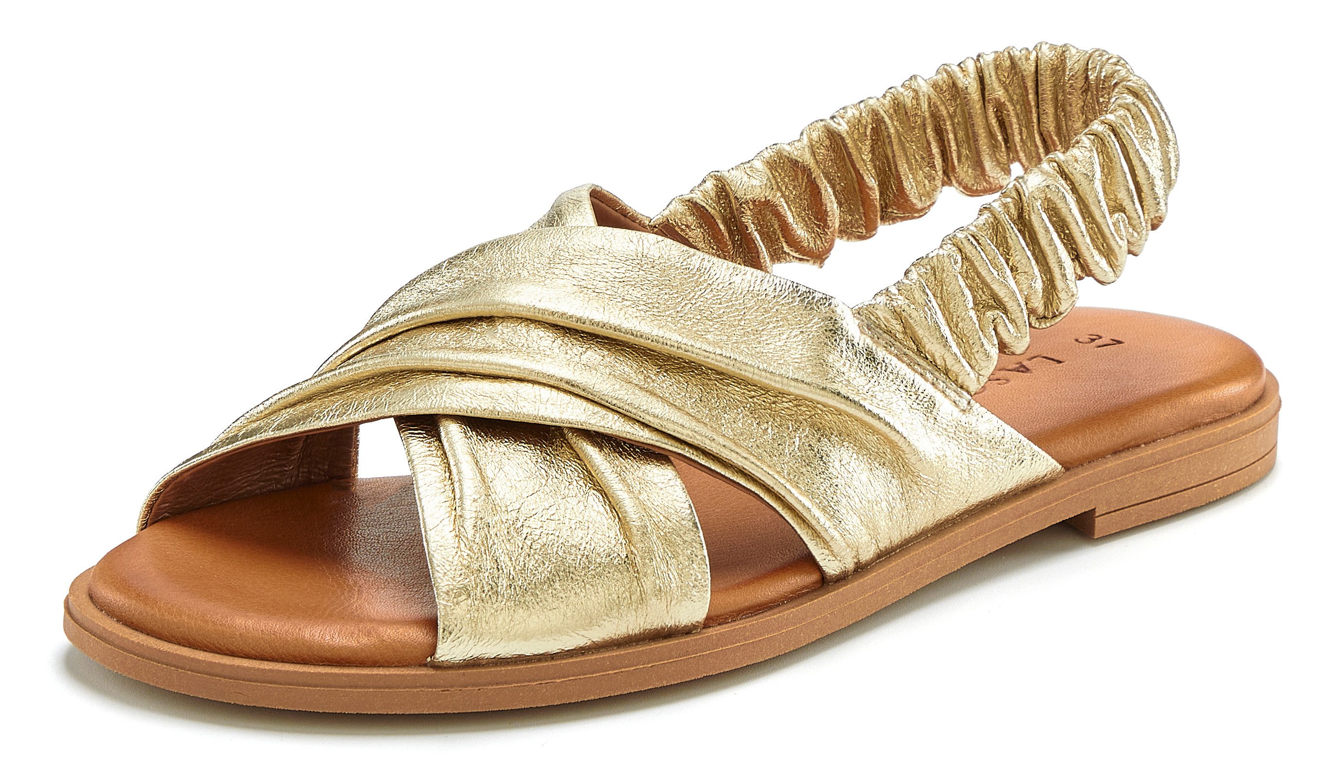 LASCANA Sandalette, Sommerschuh, offener Schuh, Pantolette Sandale aus Leder mit elastischen Riemchen