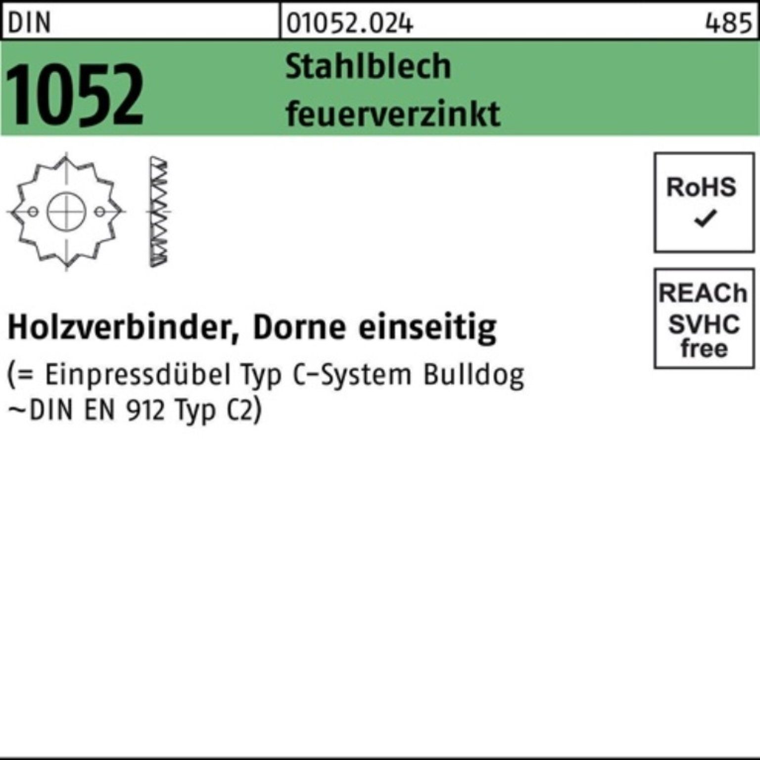 Verbinder 150er Pack Holzverbinder DIN 1052 einseitig 62 M12 Stahlblech feuerver, Reyher