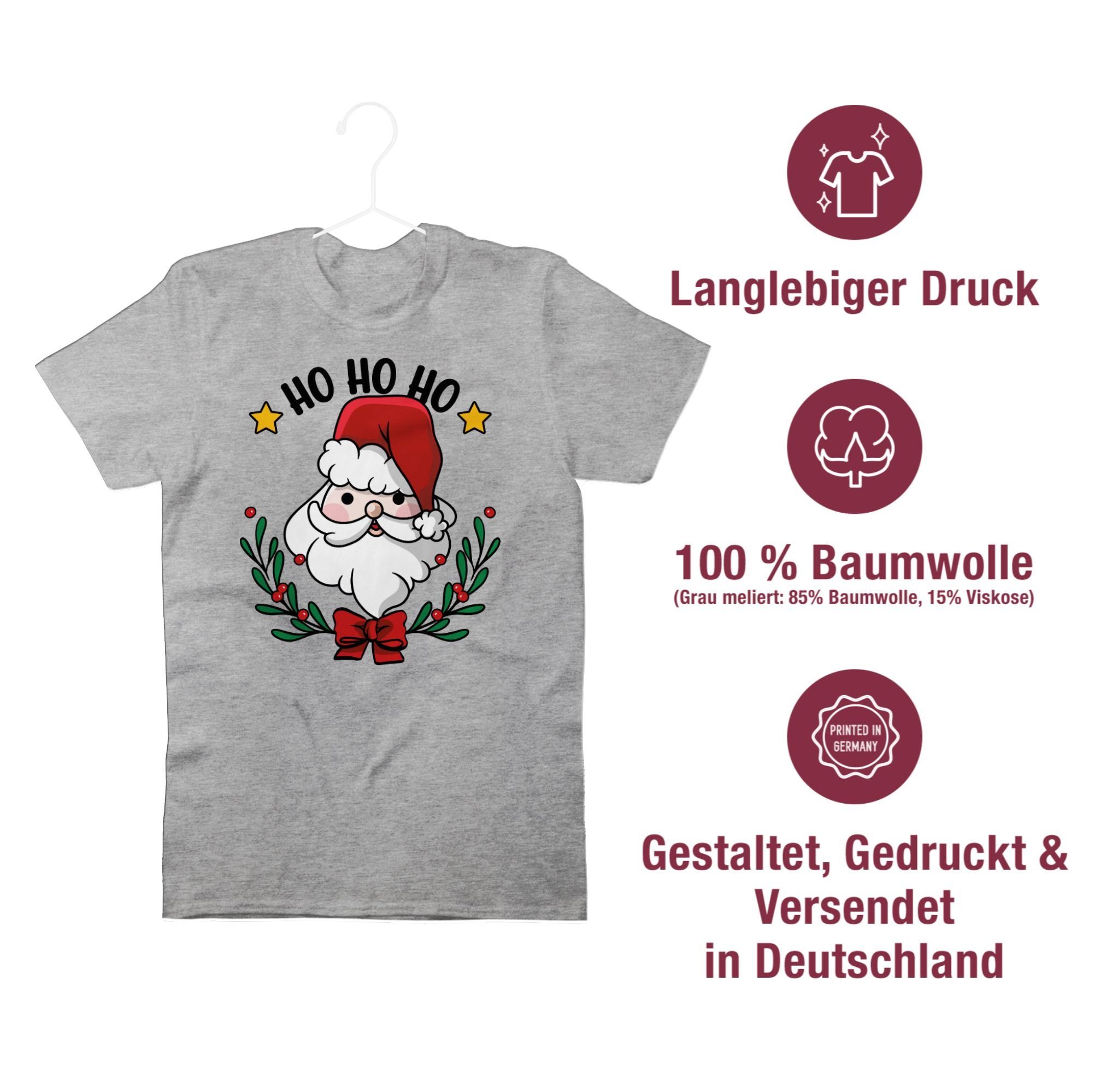 Weihachten Ho Ho 01 Grau T-Shirt Weihnachtsschmuck Ho mit Shirtracer Kleidung meliert und Weihnachtsmann