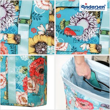 Andersen Einkaufstrolley Alu Star Shopper Basil Bloom blau, klappbare Ladefläche, höhenverstellbar, belastbar bis 40kg