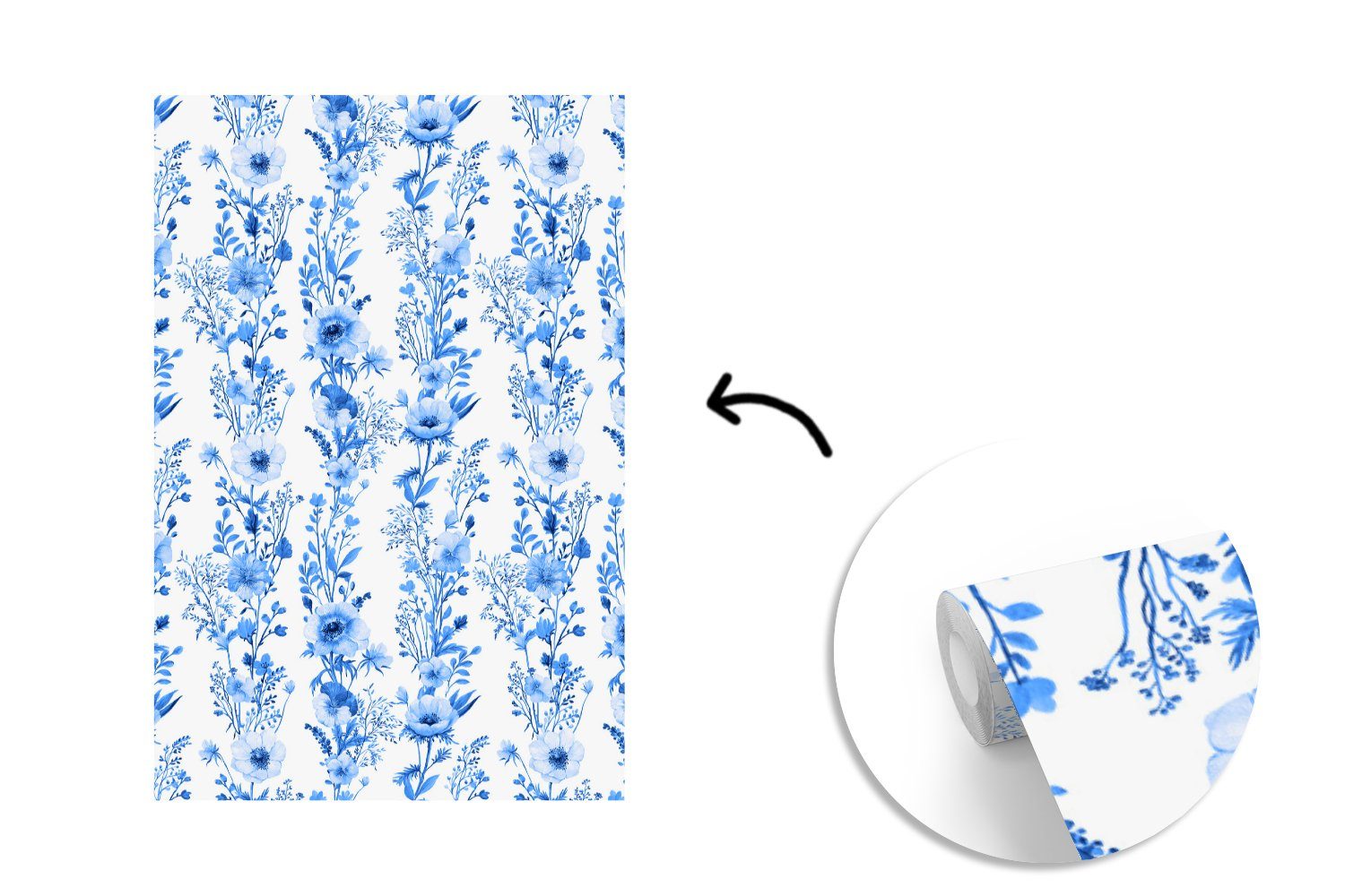 bedruckt, Blumen Blau, Tapete St), Matt, Wandtapete Vinyl MuchoWow Wohnzimmer, Fototapete Montagefertig für (3 - Pflanzen -