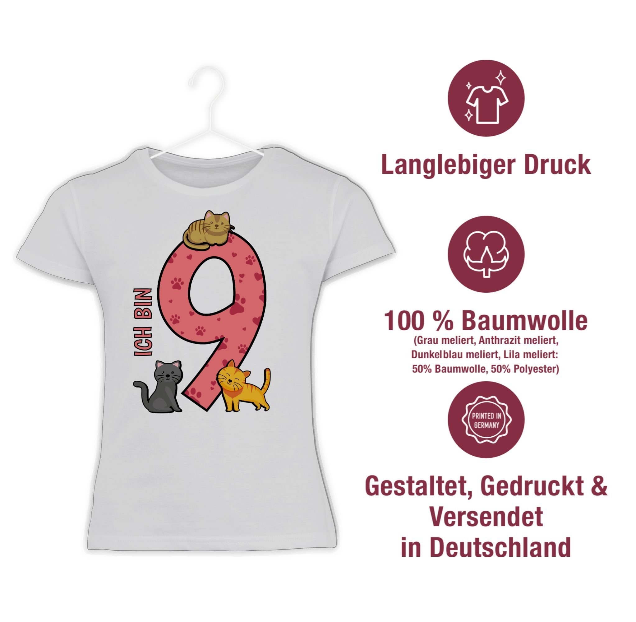 Shirtracer T-Shirt Katzen Neunter 9. Geburtstag