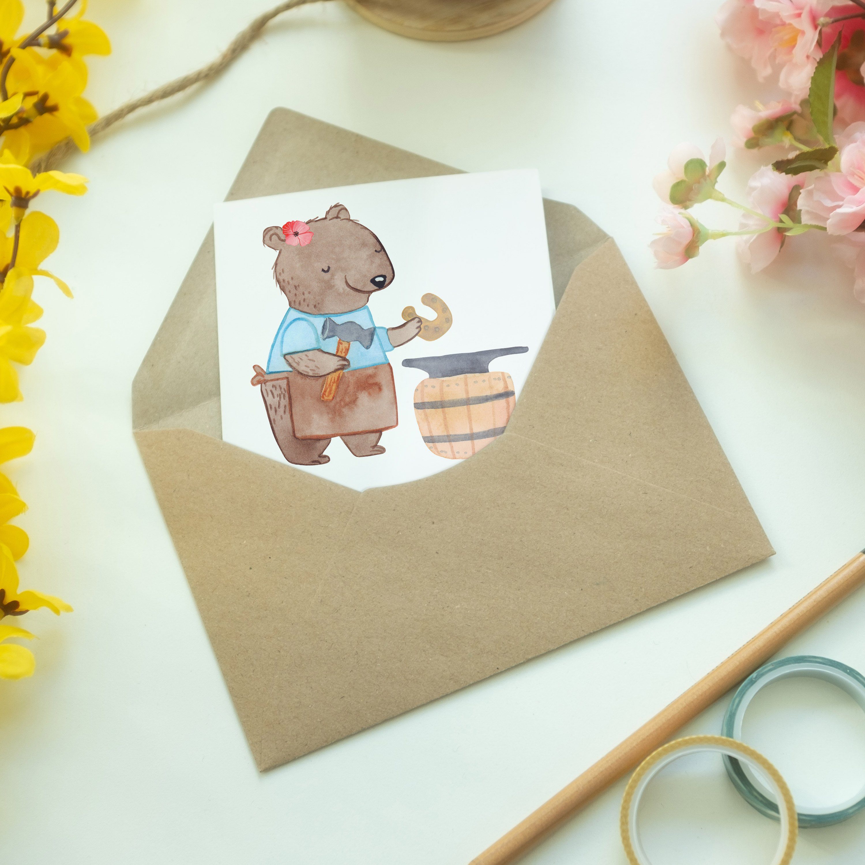 - Geschenk, - Schmiedin Mr. Geburtstagskar Einladungskarte, Herz Panda Weiß Mrs. & Grußkarte mit