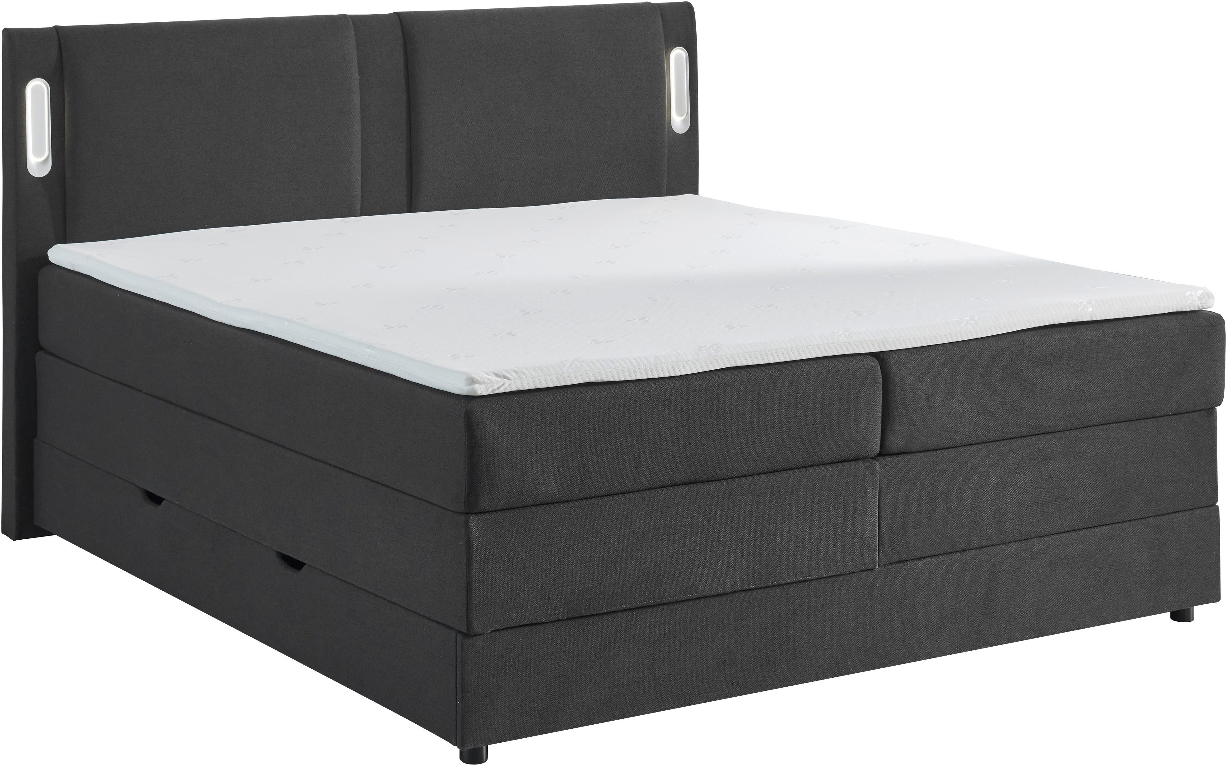 INOSIGN Boxbett Elverta inkl. Bettkasten und LED-Beleuchtung, erhältlich in der Breite 180x200cm, Kopfteil in Kissenoptik