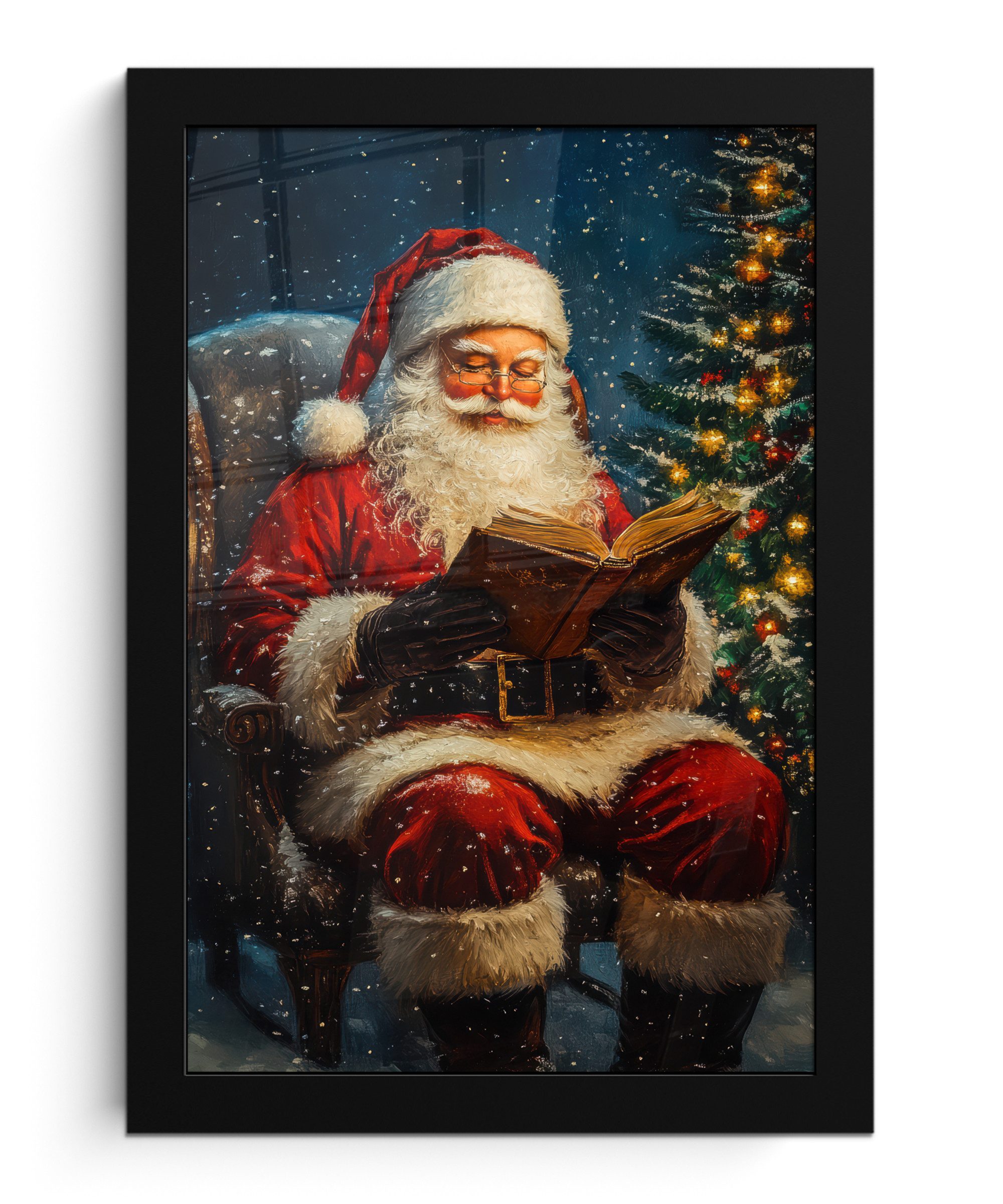 MuchoWow Poster Weihnachtsmann - Weihnachten - Winter - Weihnachtsbaum, (1 St), Bilderrahmen, Zimmer Deko, Bild für Wohnzimmer, 20x30 cm