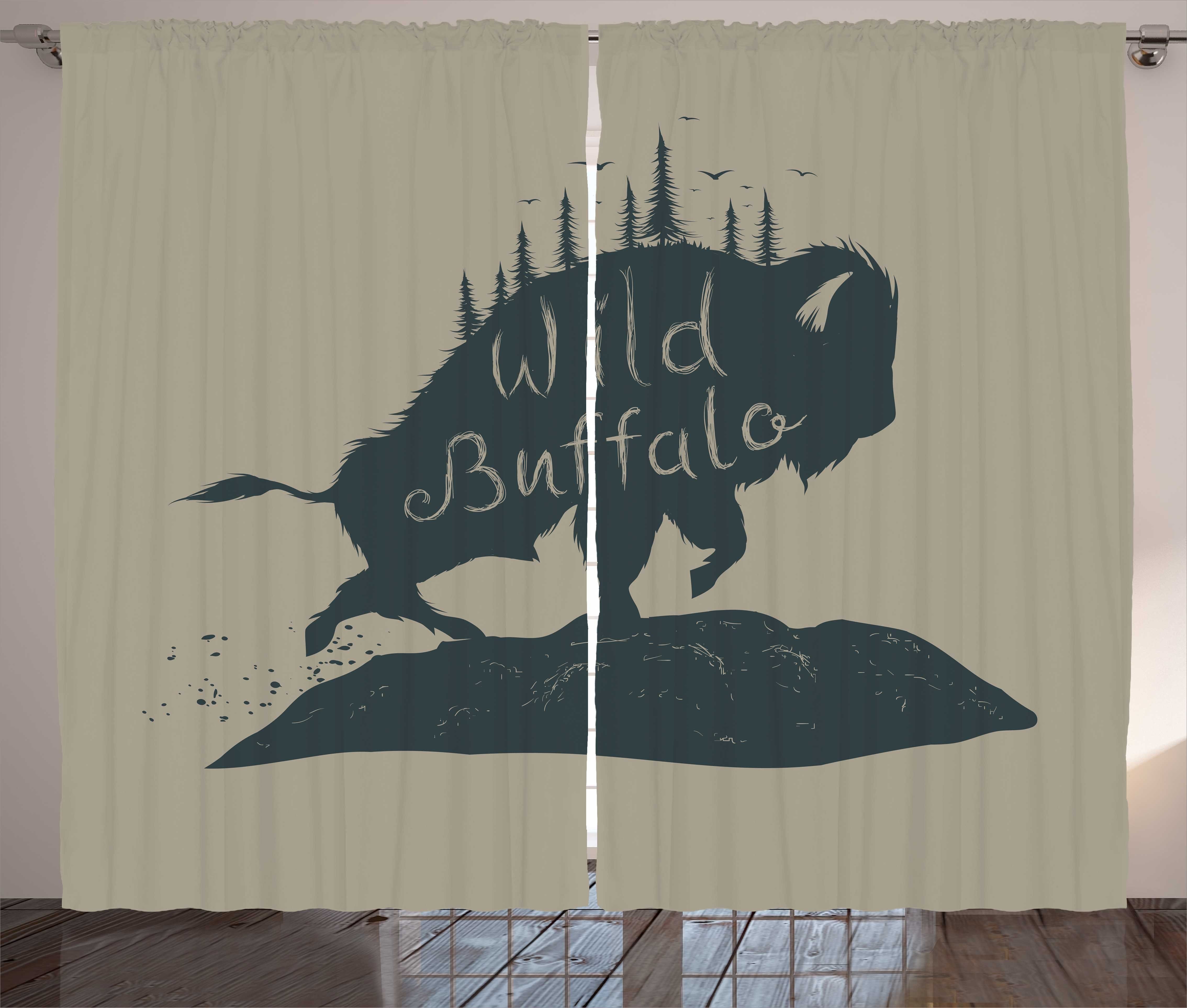 Bison Kunst Kräuselband mit Abakuhaus, und Haken, Gardine Abstrakt Schlaufen Schlafzimmer Wald Vorhang Büffel