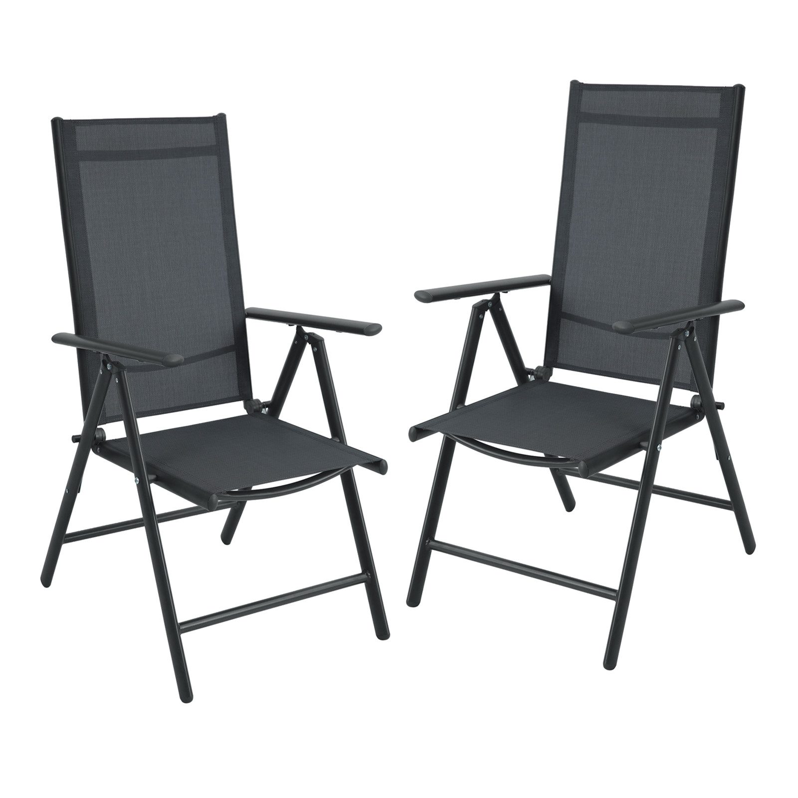 SVITA Klappstuhl 2er Set Gartenstuhl Klappbar (2 St), 2er Set, klappbar, verstellbare Rückenlehne, mit Armlehne, Schwarz