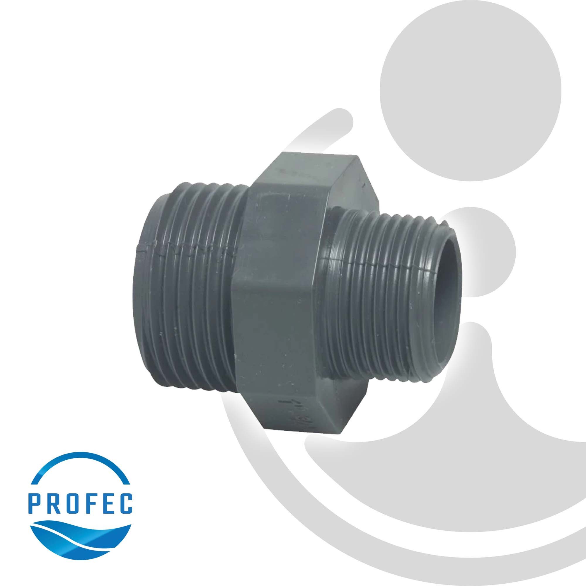 Thumbnail - Profec Gewindefitting Doppelnippel reduziert, PVC-U, AG x AG - 10 bar, grau, 3 Zoll AG x 1 1/2 Zoll AG