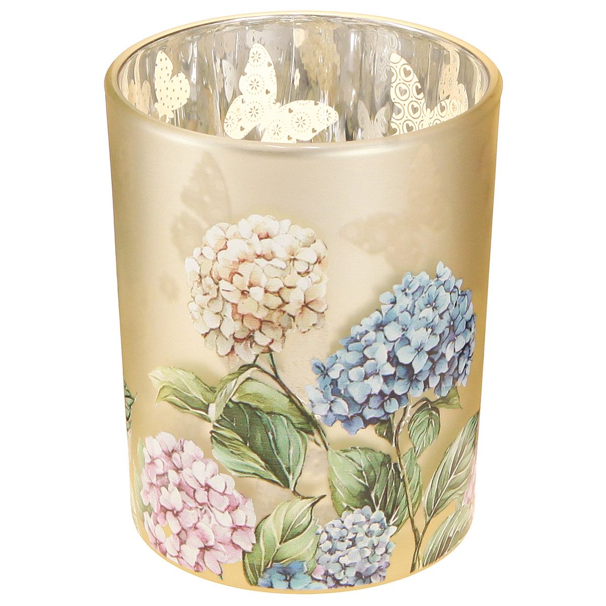 Viana Windlicht Florales Windlicht aus Glas mit veredeltem Innenfinish, 2 Stück