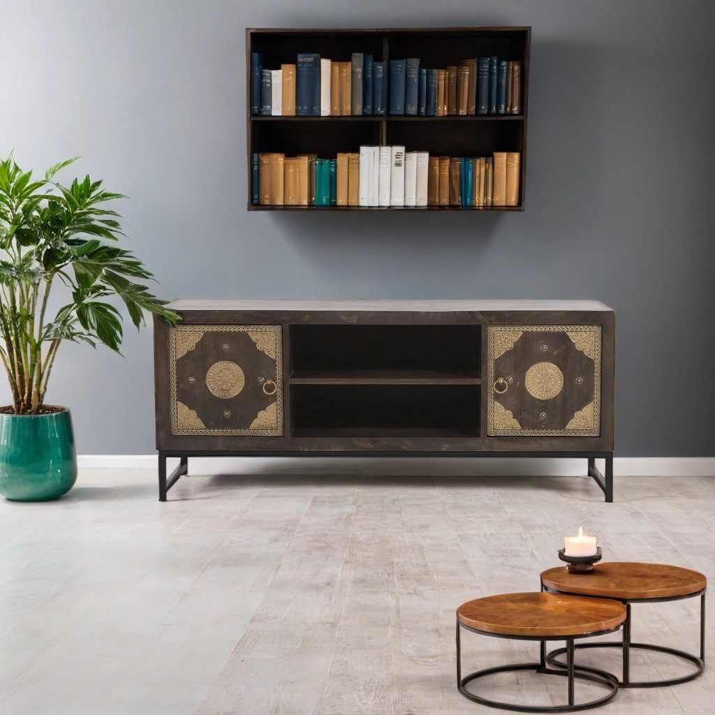 Marrakesch Orient & Mediterran Interior Lowboard Orientalisches TV-Lowboard Adaja edel aus Massivholz & Messing 130 cm (1 St), Handarbeit