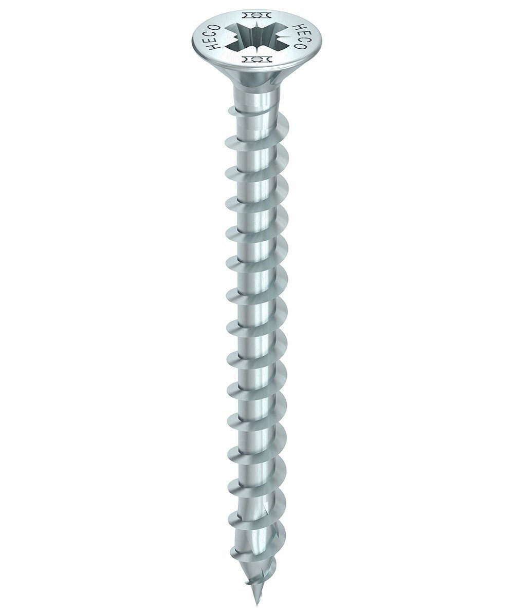 HECO Schrauben Spanplattenschraube TOPIX-plus, (Stahl weiß verzinkt, 200 St., Senkkopf mit Frästaschen), 4x55 mm