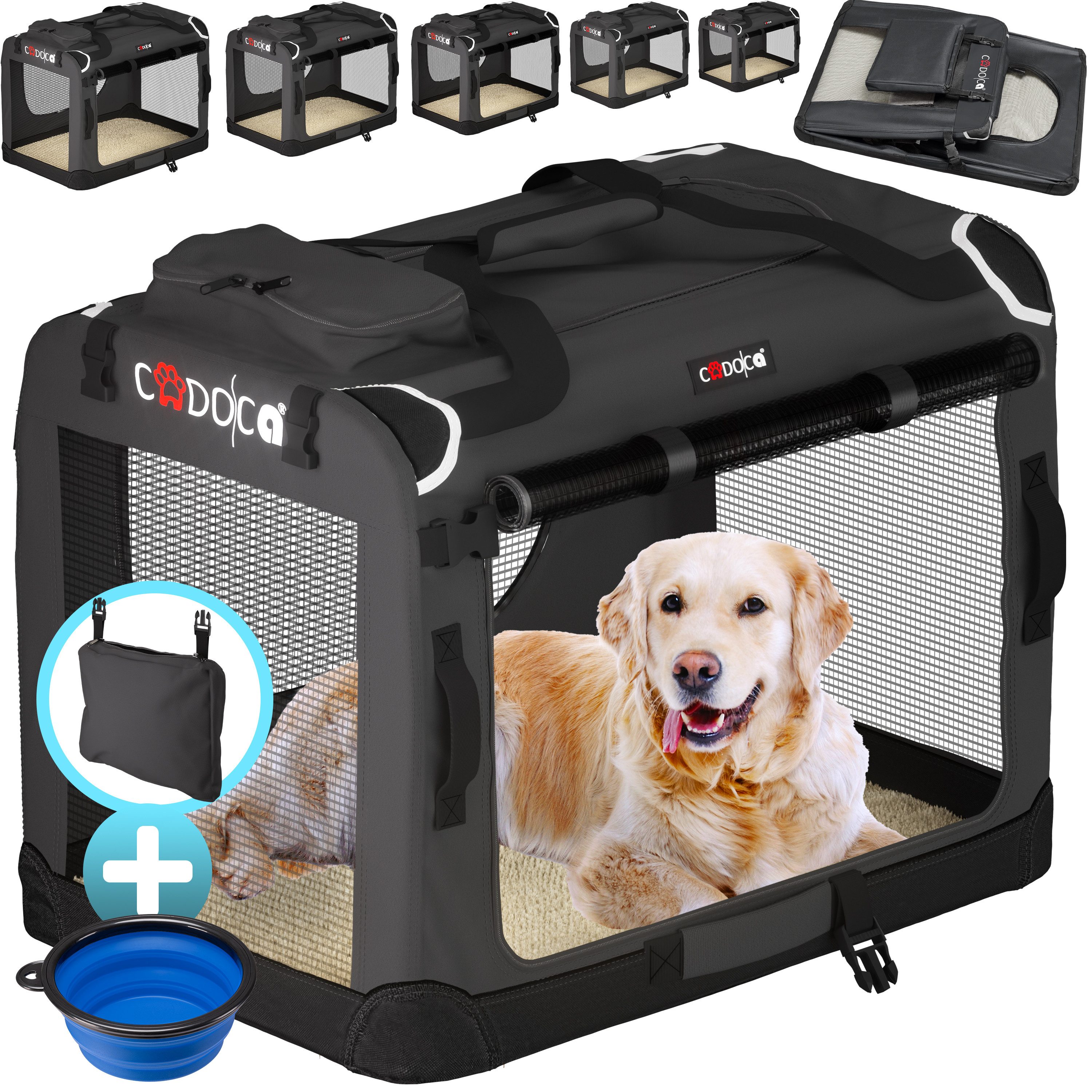 Cadoca Tiertransportbox, faltbar S 50x34x36cm Hundebox Hundetransportbox Anthrazit