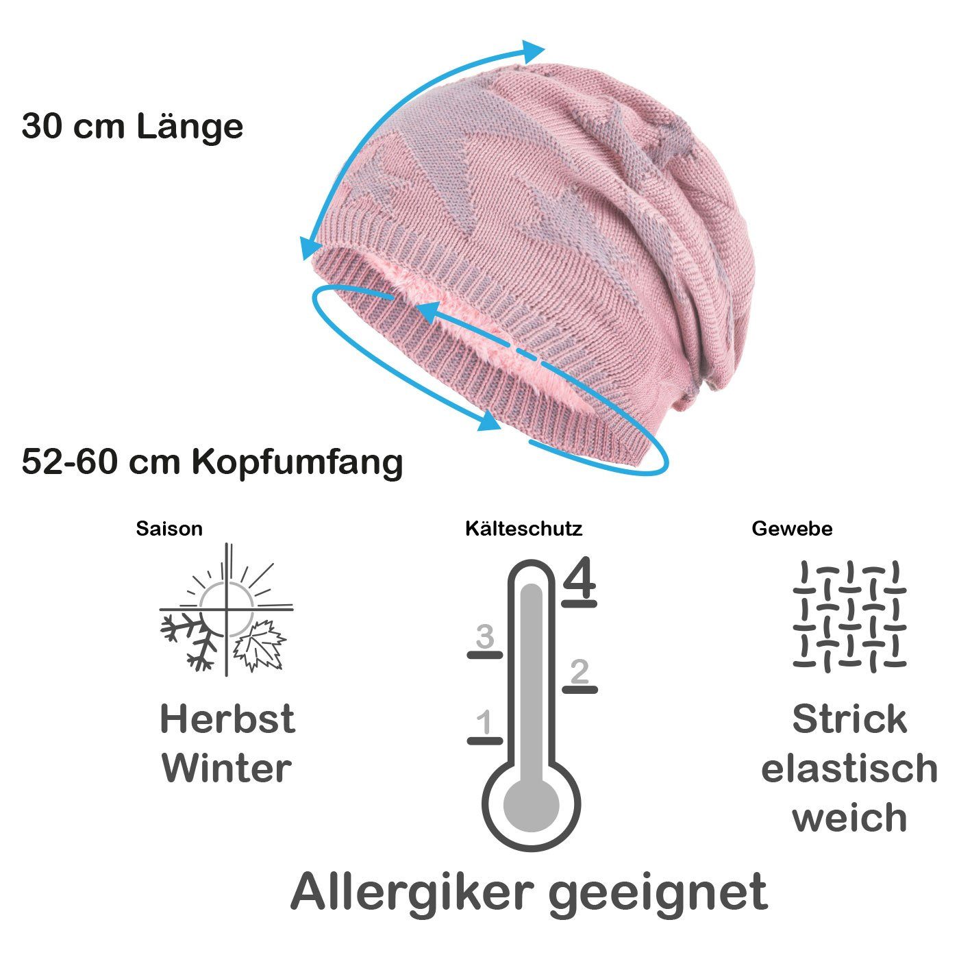 compagno Strickmütze (1-St) Sternen Wintermütze warm gefütterte Beanie Mütze Stern