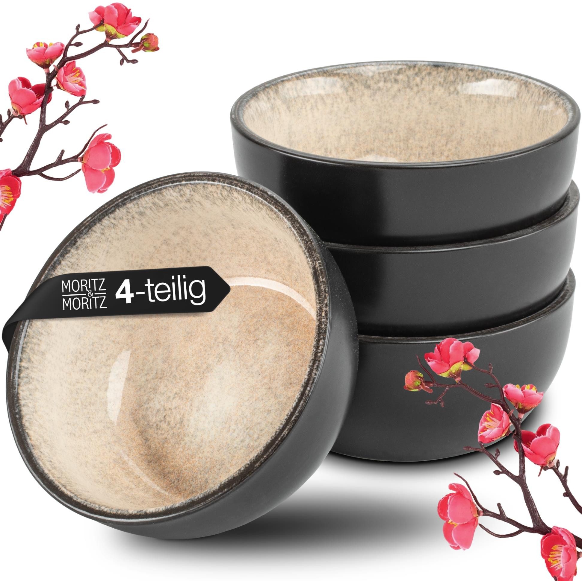 Moritz & Moritz Suppenschüssel VIDA 4x Miso Schalen beige (ohne Servierbrett), Porzellan, (Set, 6-tlg, 6-tlg), Japanisches Geschirr Set aus Keramik