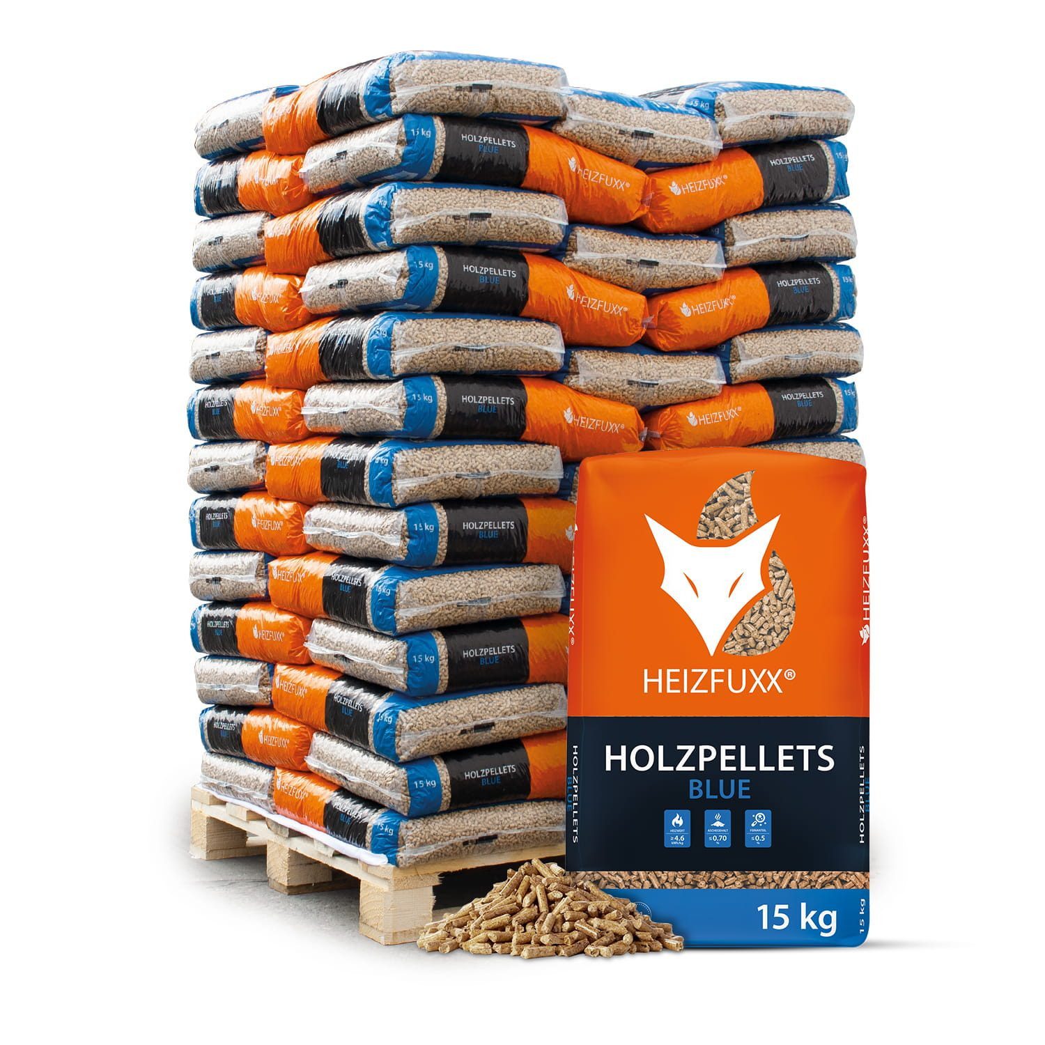 HEIZFUXX Holzpellets Blue ENplus A1 Holzpellets Weichholz, 975 kg, (Palette, 65-St)