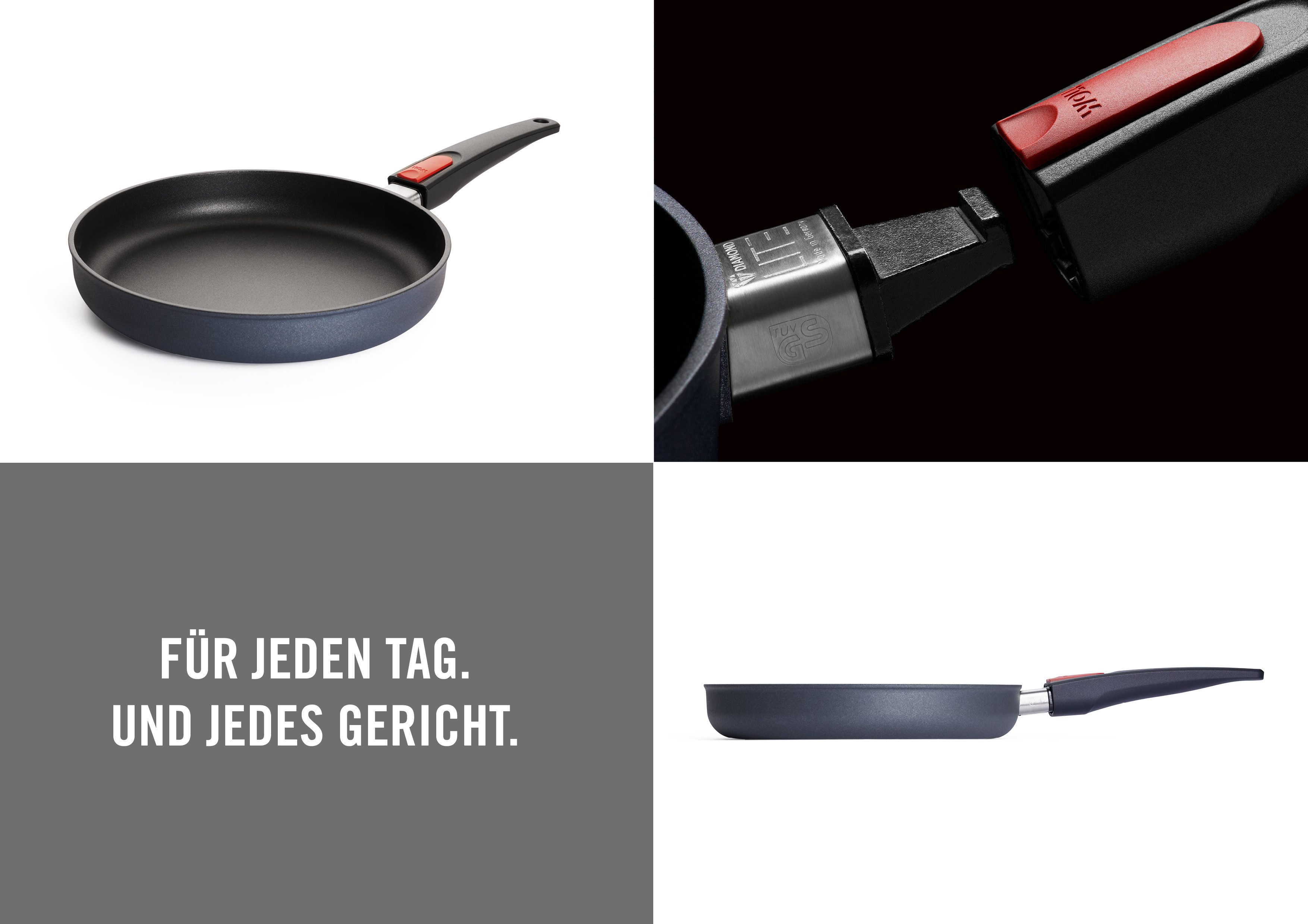 WOLL MADE IN GERMANY Pfannen-Set Diamond Lite mit Spritzschutz, Aluminiumguss (Set, 2-tlg), Abnehmbarer Stiel, Antihaftbeschichtet