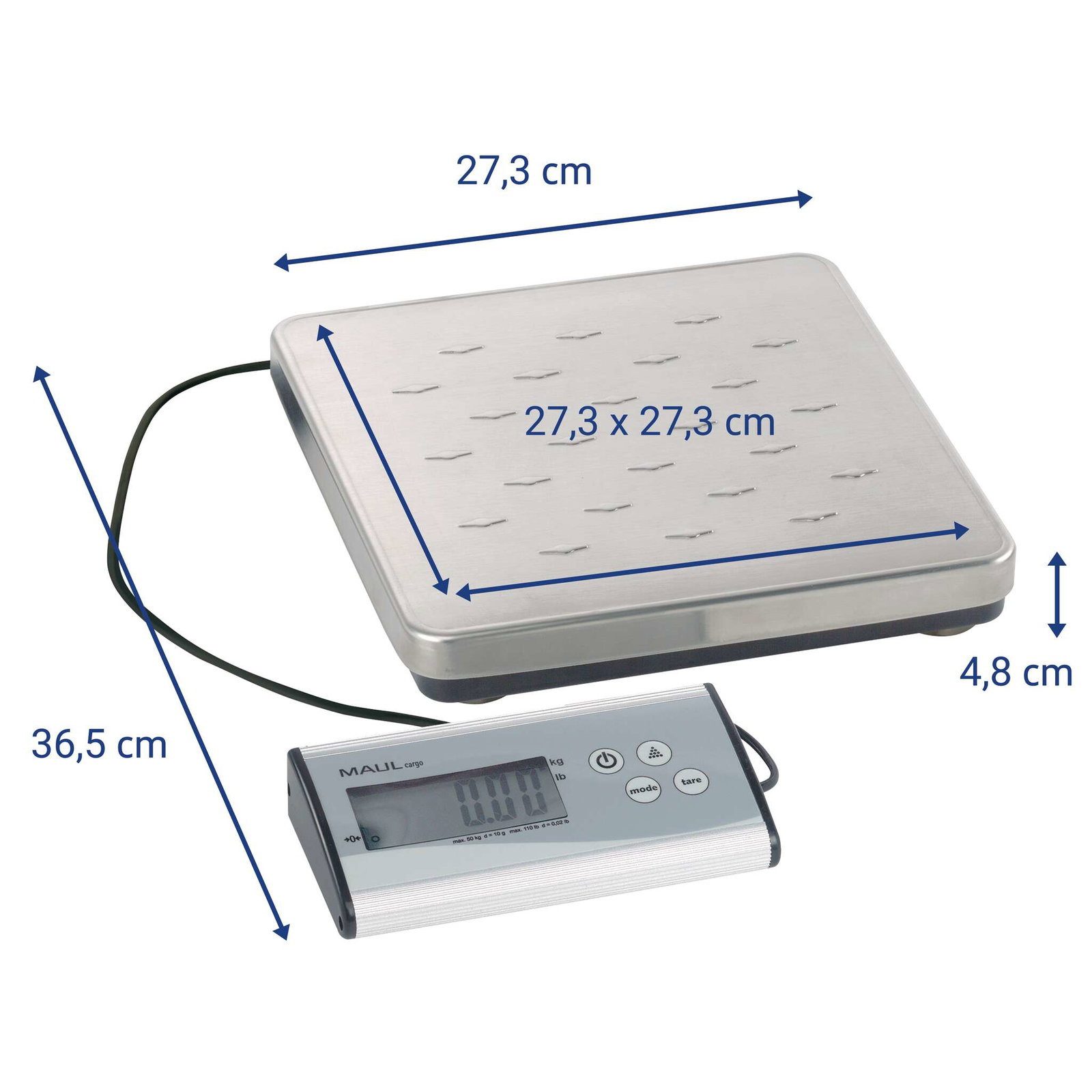MAUL Kofferwaage Paketwaage MAULcargo, separates Bedienpult, Netzteil, Tragkraft 50 kg, Großes Display