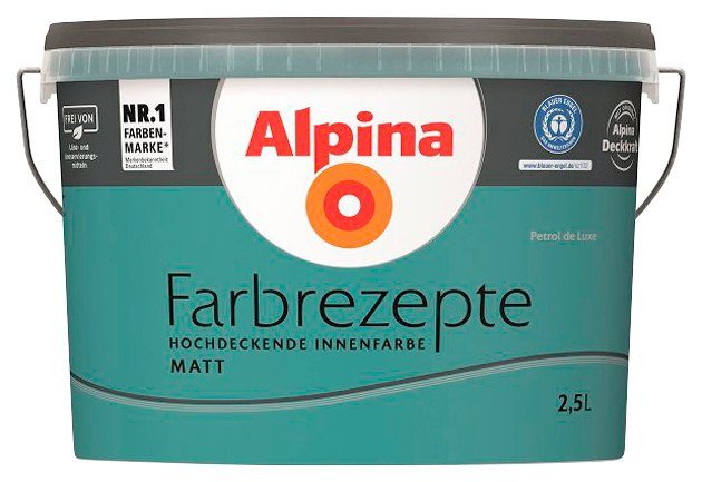 Alpina Wand- und Deckenfarbe Farbrezepte Petrol de Luxe, Kraftvolles Türkis, matt, 2,5 Liter