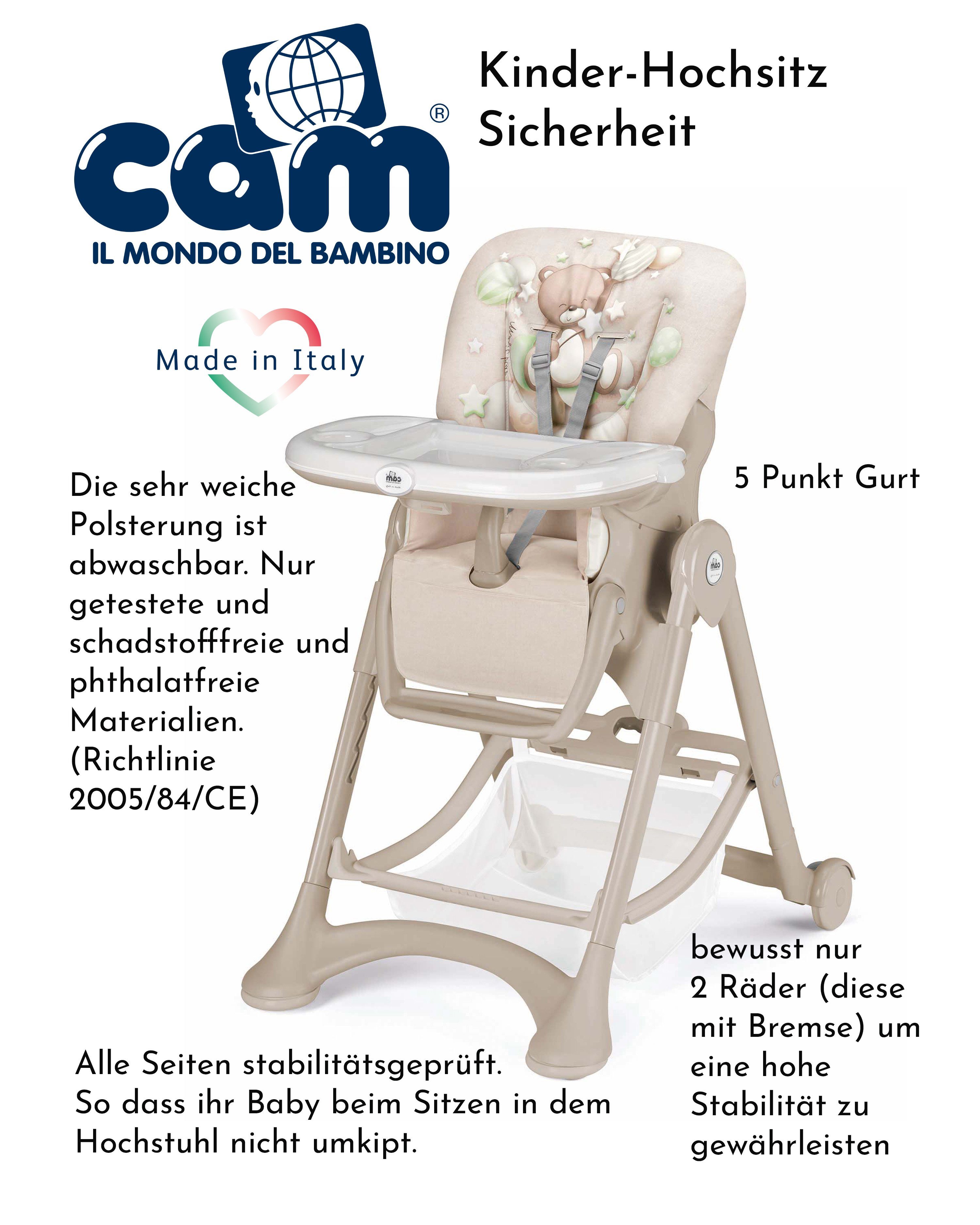 mitwachsend CAM Hochstuhl inkl. Tablett verstellbar Baby-Stuhl Cam Bär - Bubble C261 CAMPIONE