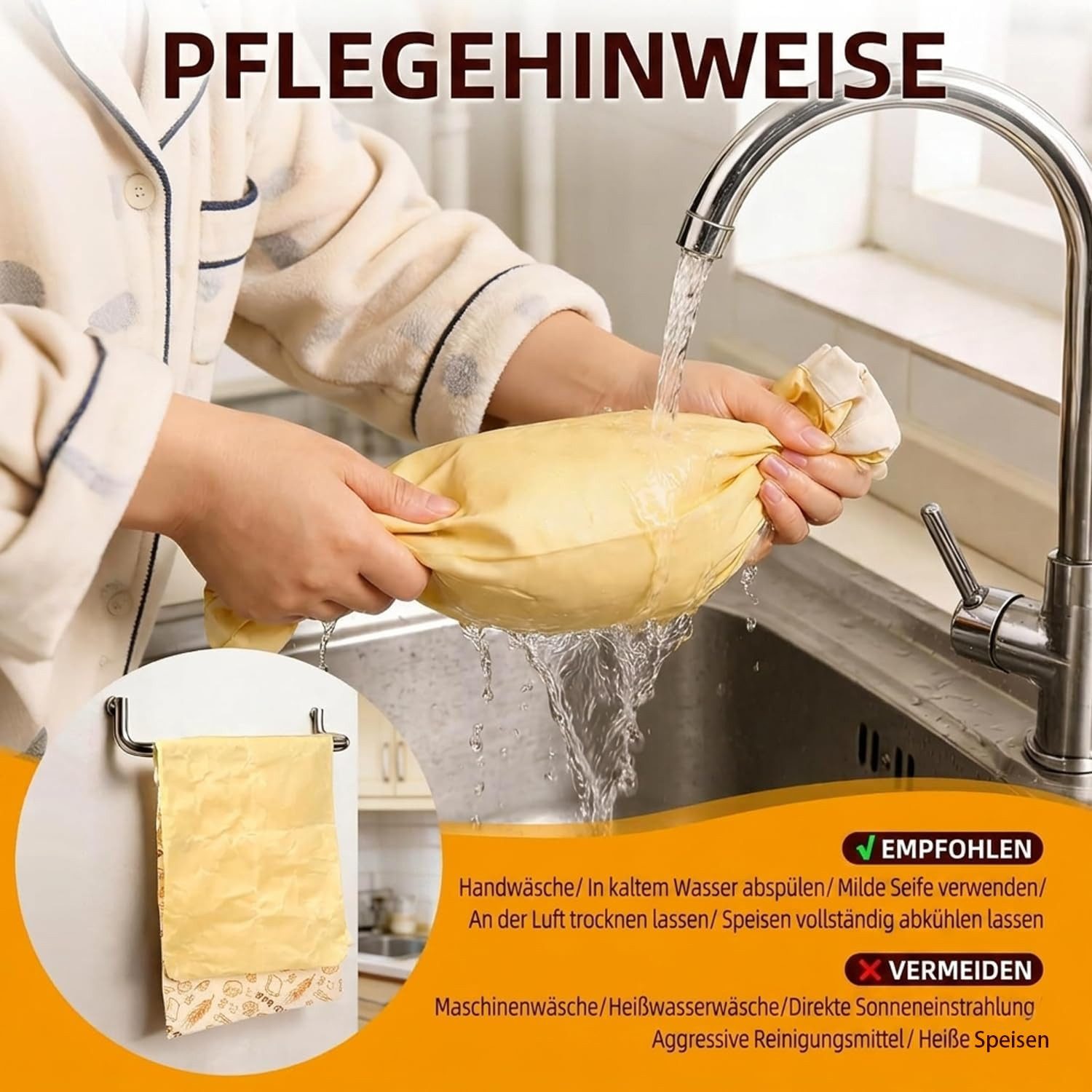 Agger Brottasche Bienenwachs Brotbeutel 2er Pack (43x33cm) – Wiederverwendbare, (2-tlg) – Bild 3 von 5