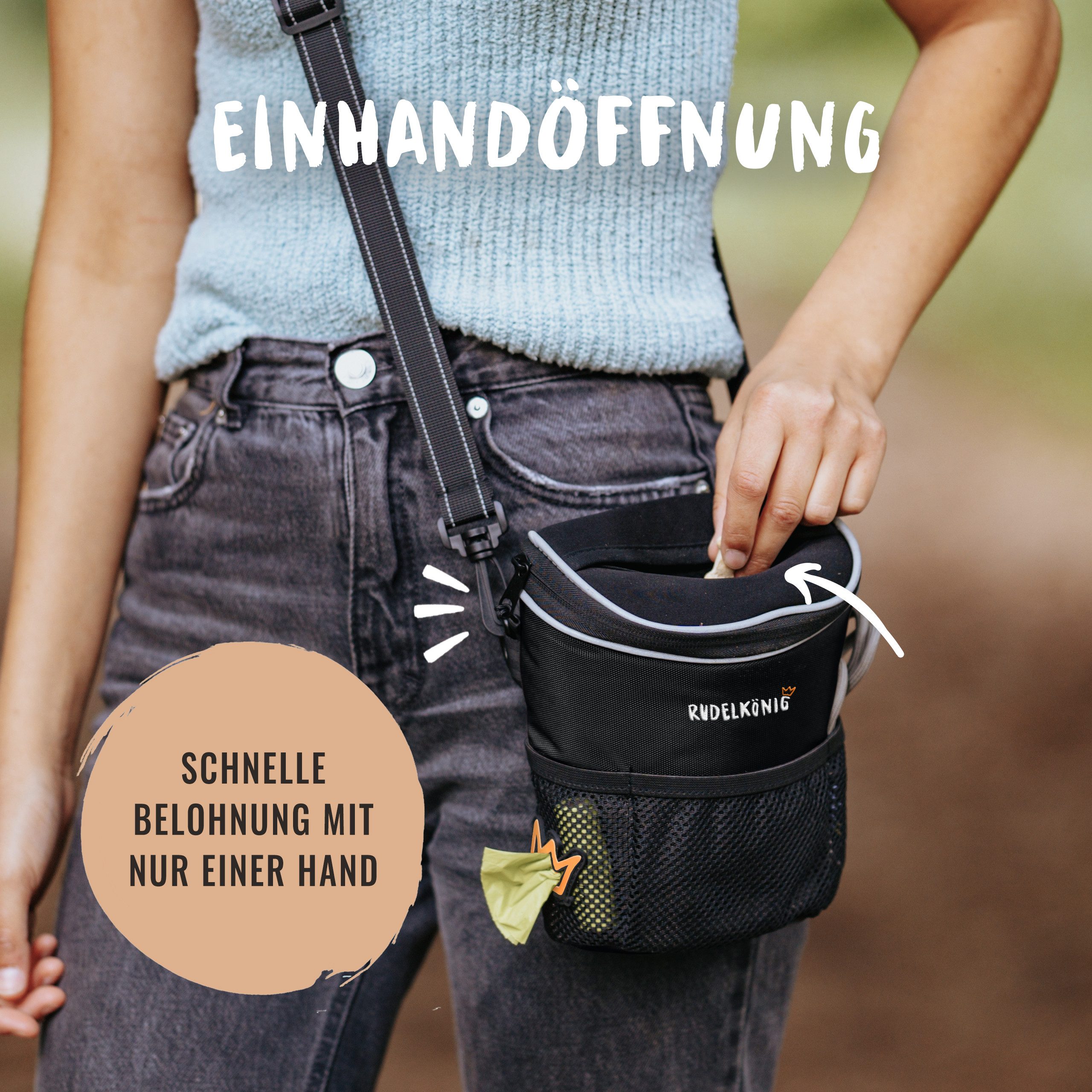 Rudelkönig Leckerlibeutel Leckerlitasche für Hunde, Futterbeutel mit Aufbewahrungstasche (1-tlg), Snack-Beutel für Hunde mit Kotbeutelspender zum Umhängen