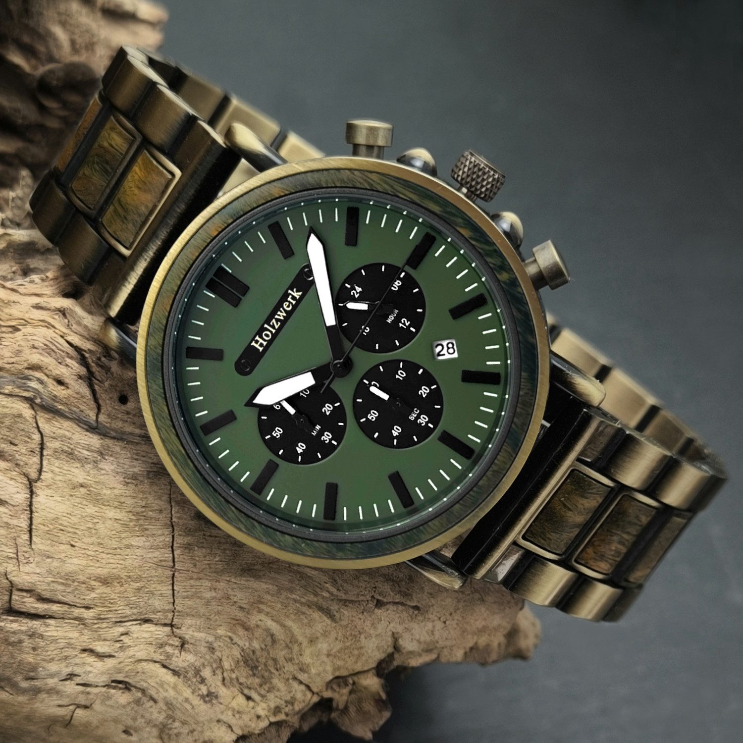 Holzwerk Chronograph GIESINGEN Herren Edelstahl & Holz Armband Uhr in alt g günstig online kaufen