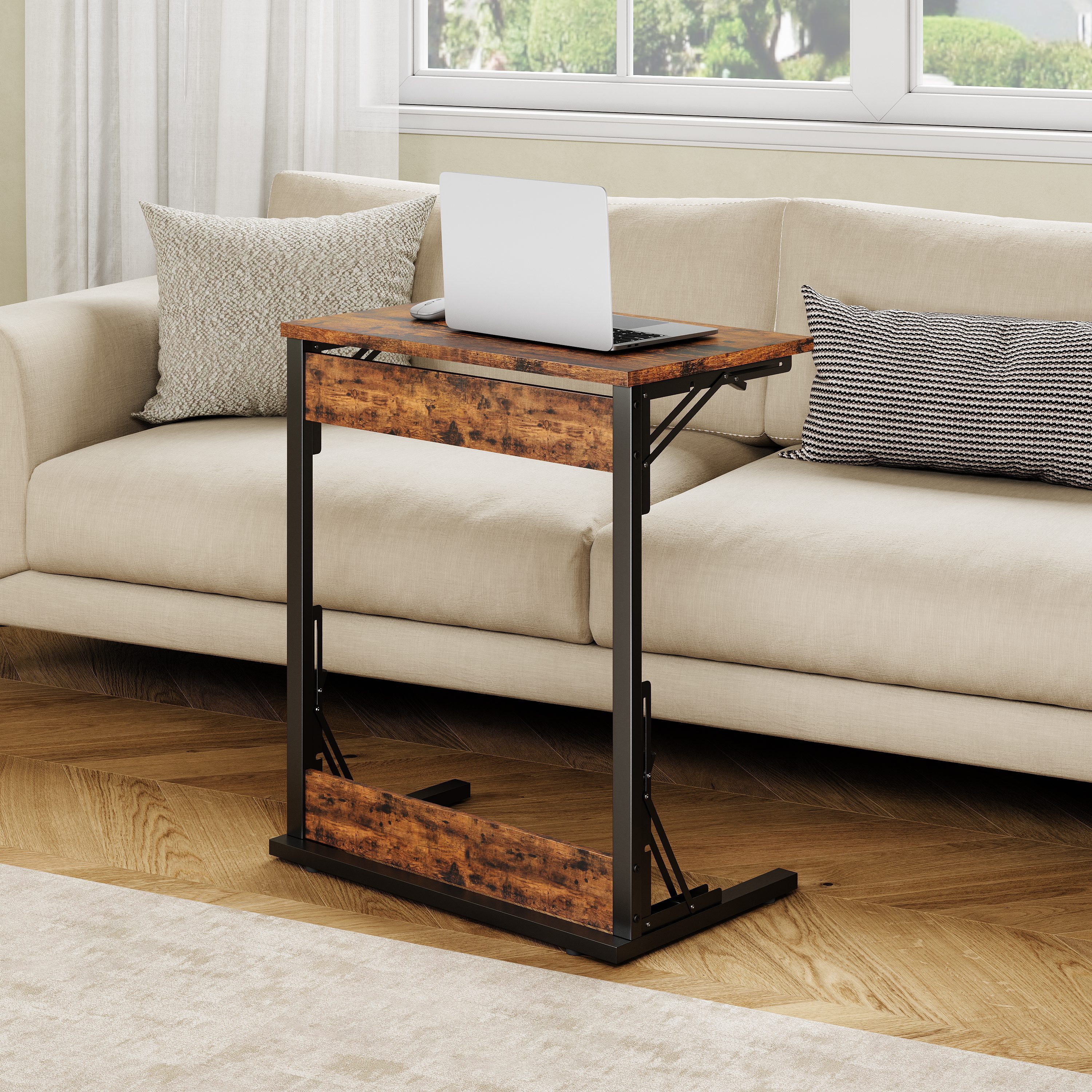 BlingBin Beistelltisch Kaffeetisch klappbar C-förmiger Couchtisch mit Metallgestell (1er Set, 1-St., 60 (B) × 37 (T) × 71 (H) cm), Sofatisch Nachttisch für Wohnzimmer Schlafzimmer Büro