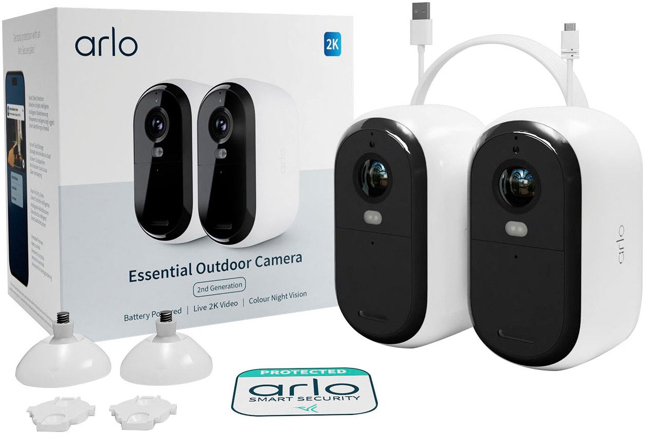 ARLO Smart Home Kamera ESSENTIAL 2K Outdoor Kamera 2-Pack (Außenbereich, Innenbereich)