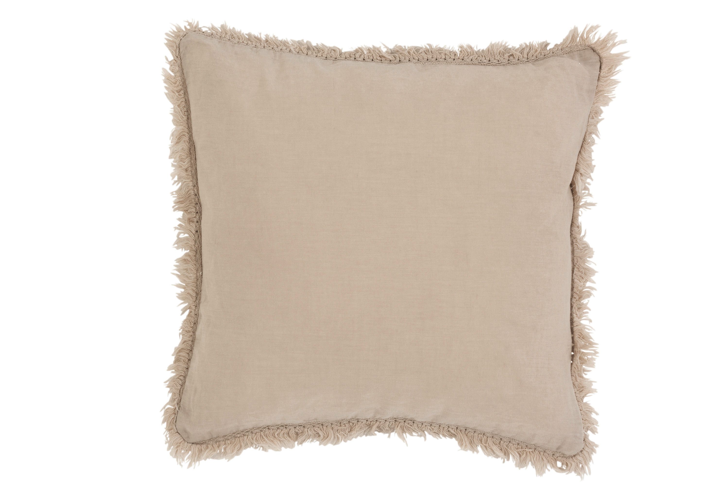 Dekokissen Boho Kissen Baumwolle Leinen mit Fransen beige, 45x45cm, inkl. Füllung, Sofakissen, Couchkissen, Dekokissen, Zierkissen