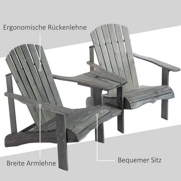 Outsunny Gartenstuhl Adirondack mit Tisch und Schirmloch 2 Sitzer Sitzgruppe für Balkon (Gartensessel, 1 St), Massivholz Grau 178 x 87 x 92 cm