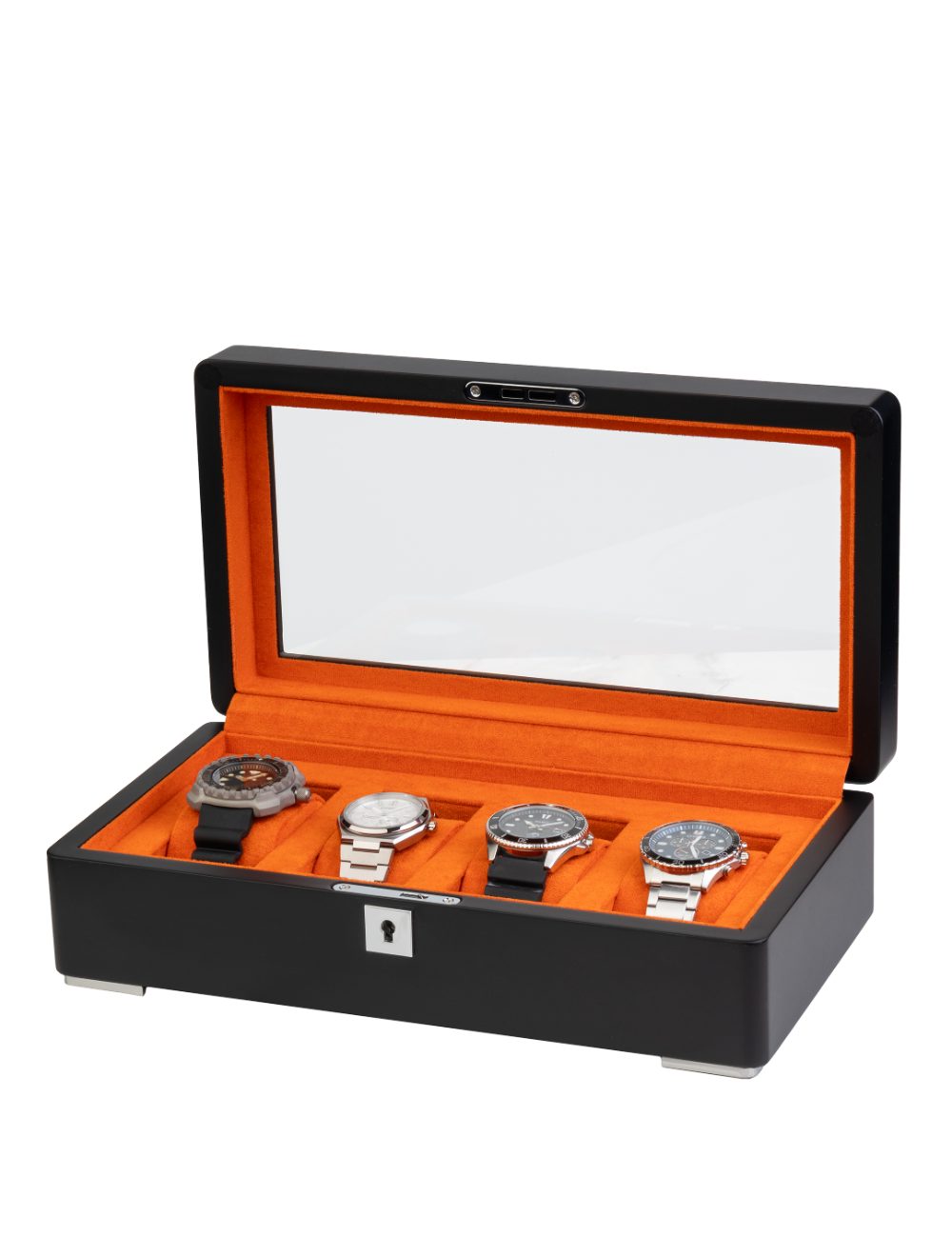 Rothenschild Uhrenbox Rothenschild RS-3420-4-BL-ORA Uhrenbox schwarz [4] mit Orangem Samt