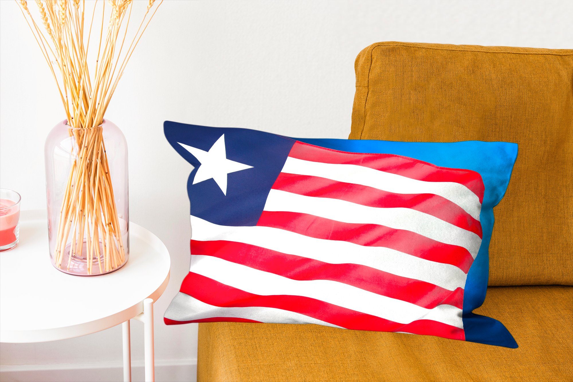 MuchoWow Dekokissen Flagge von Liberia mit schwarzem Füllung, Schlafzimmer Dekoration, blauem Hintergrund, und Zierkissen, Wohzimmer Dekokissen auf