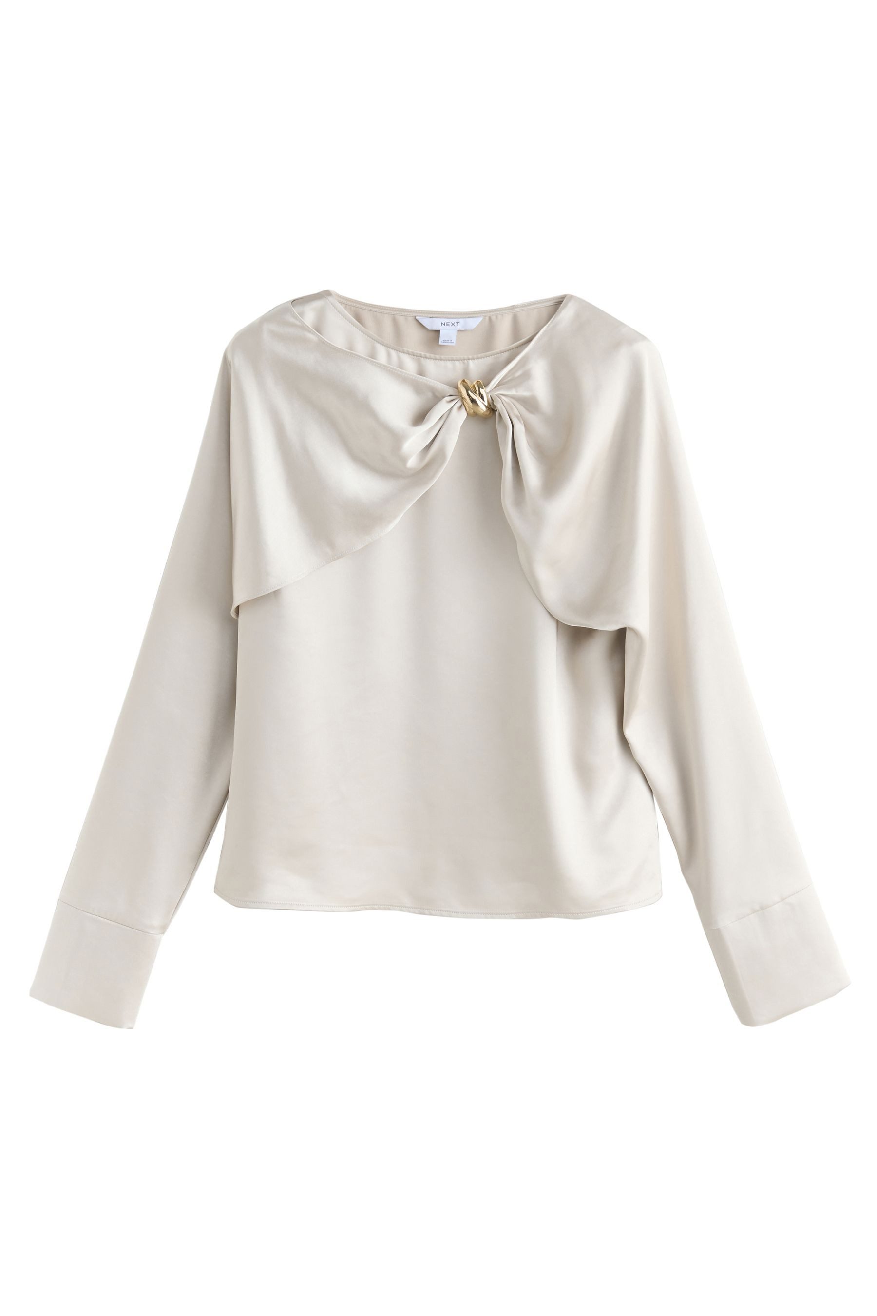 Langarmbluse Langärmelige, drapierte Bluse mit Metalldetails
