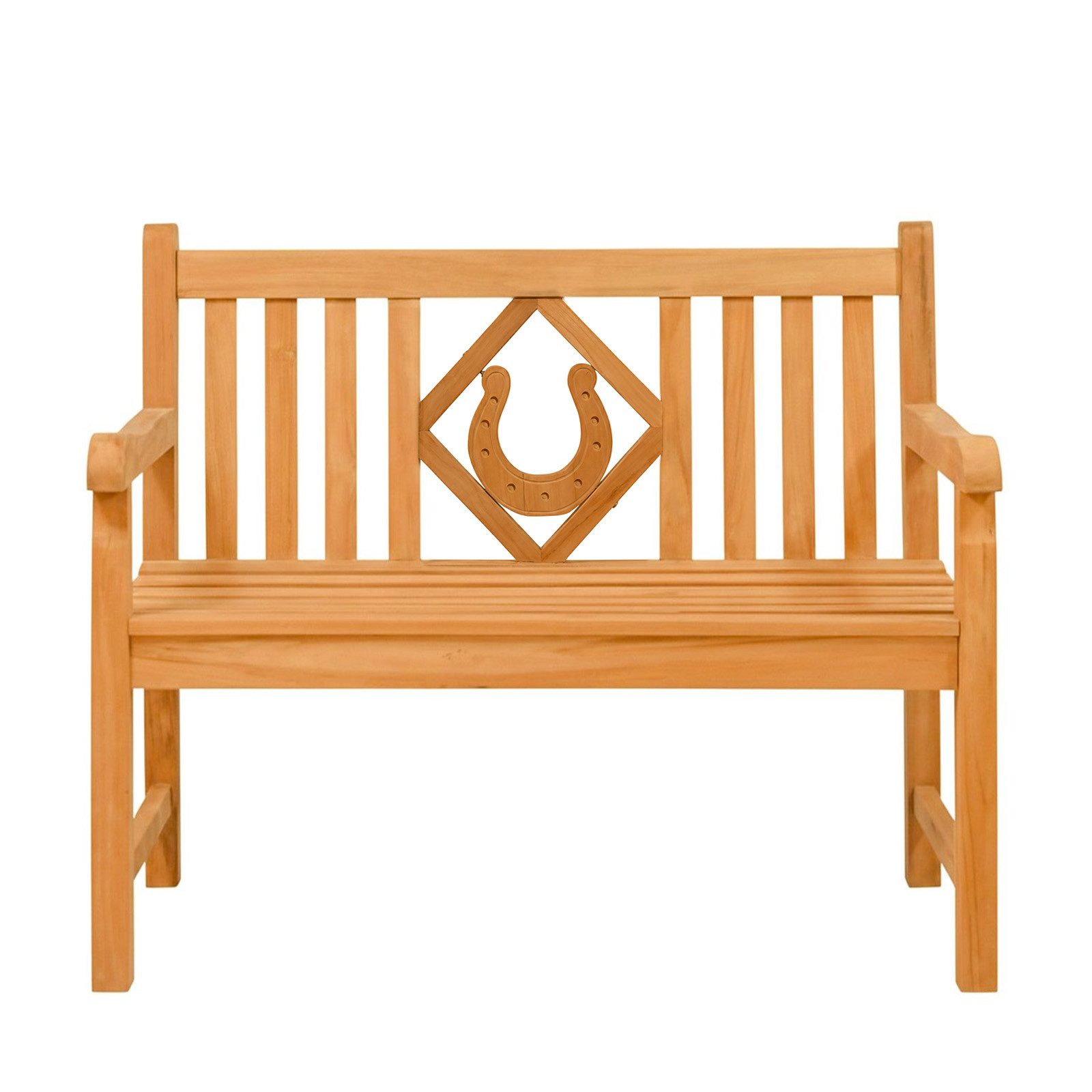 Endorphin Gartenbank Premium Teak Gartenbank 120 cm „Modell Raute“ mit Motiv Hufeisen
