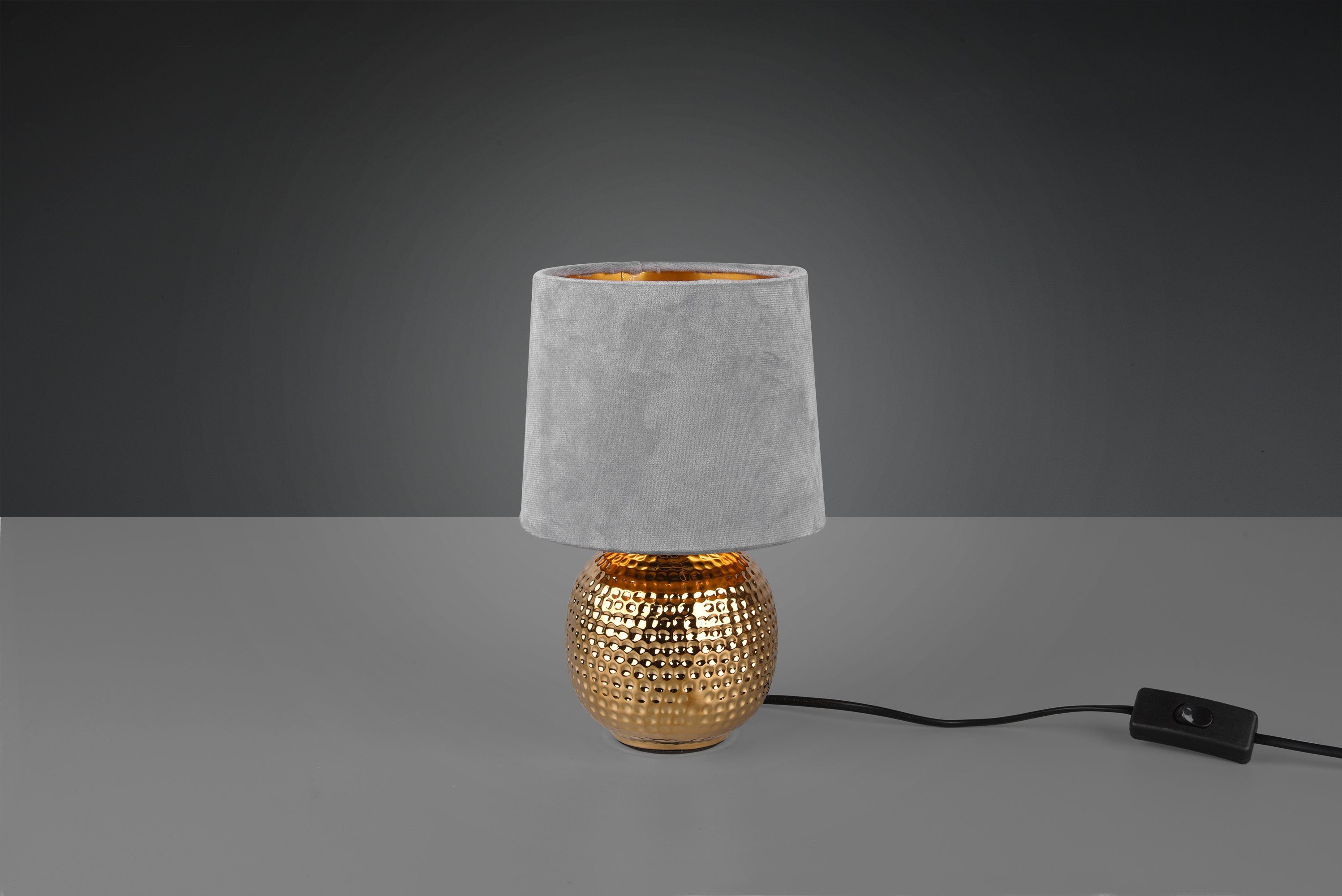 Samtschirm Fuß grau ohne Nachttischlampe, gold Schreibtischlampe Leuchten mit Sophia, Keramik Leuchtmittel, TRIO