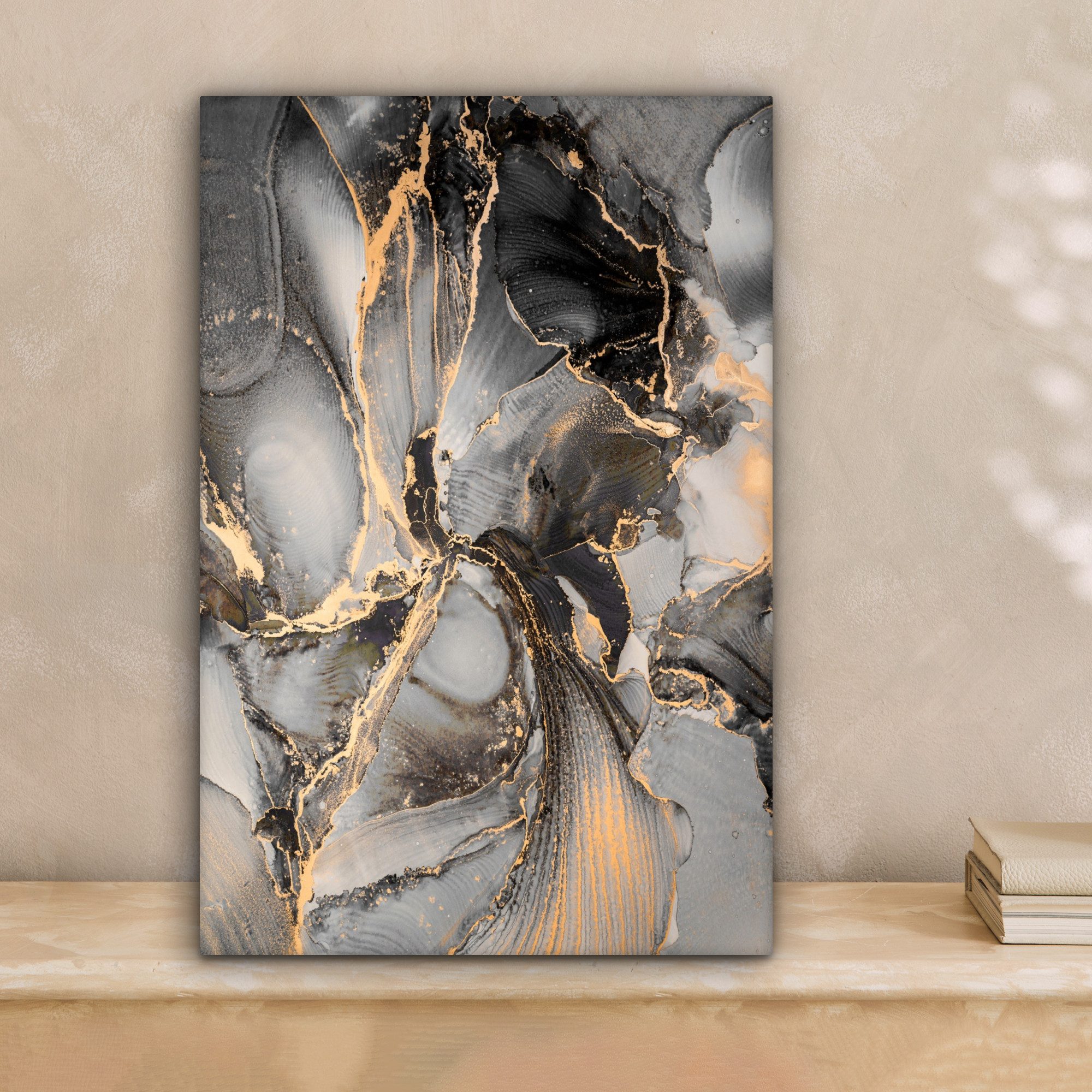 OneMillionCanvasses® Leinwandbild Grau - Luxus - Gold - Marmor, Fotodruck (1 St), Leinwand Canvas Wandbild, Wanddekoration 20x30 cm