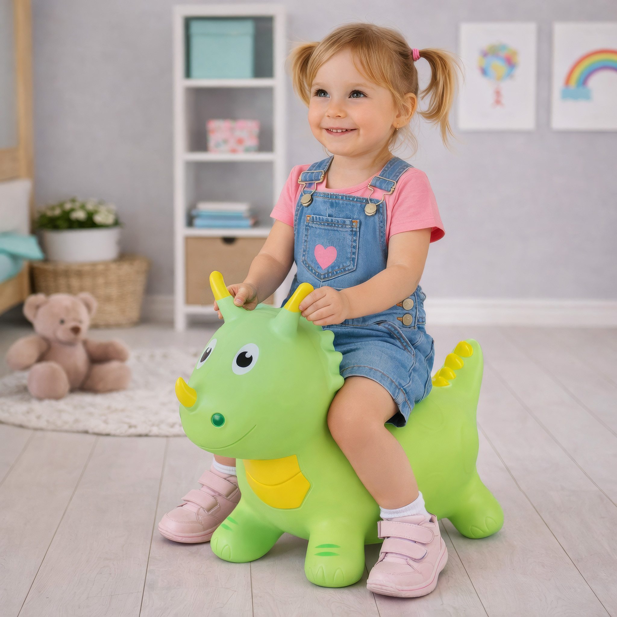 Playland Hüpftier Hüpftier für Kinder ab 2 Jahre, aufblasbar, inkl. Luftpumpe, bis max. 50 kg belastbar, Indoor-Spielzeug