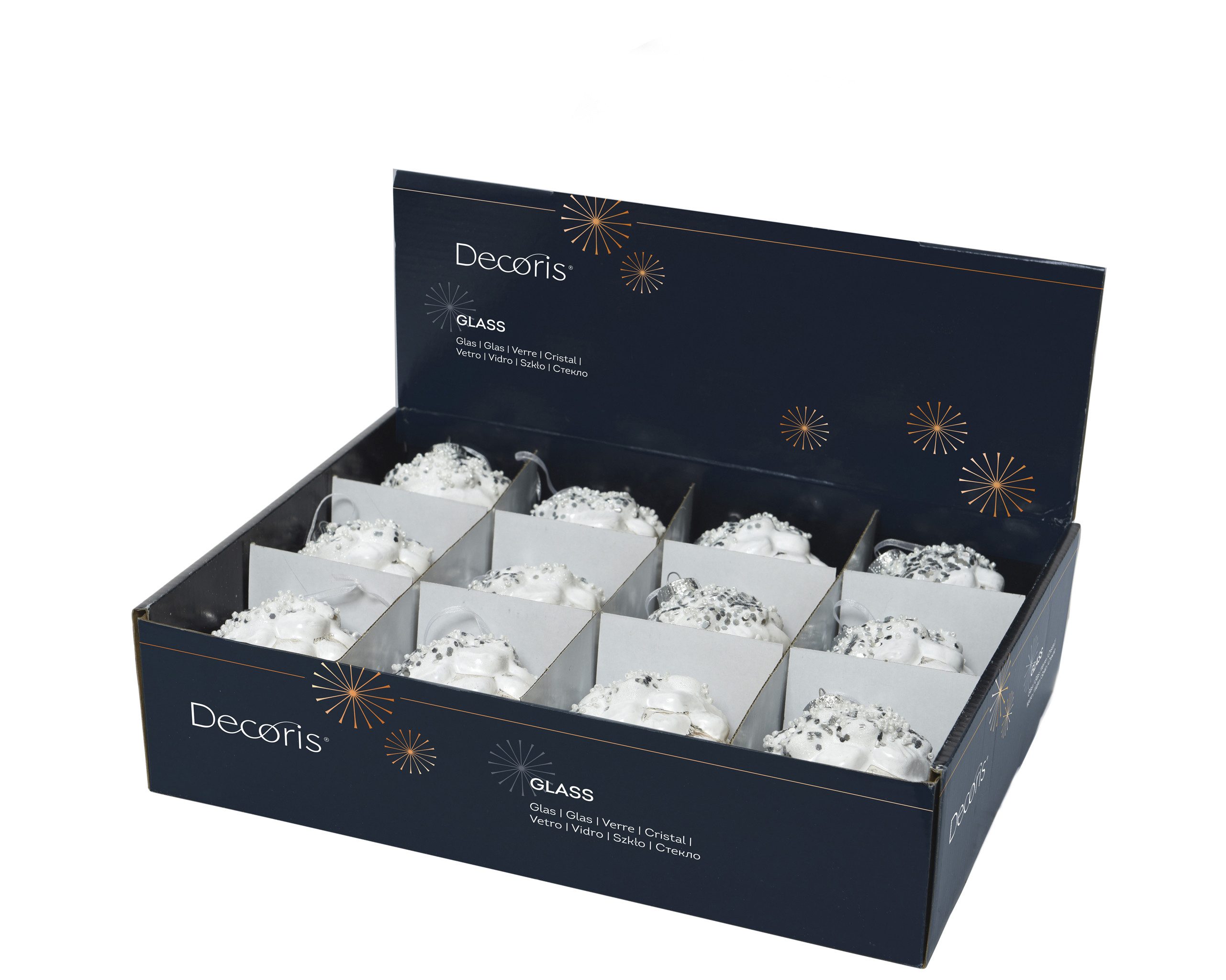 Kaemingk Christbaumschmuck, Christbaumschmuck Glas Zapfen 8cm weiß 12er Set