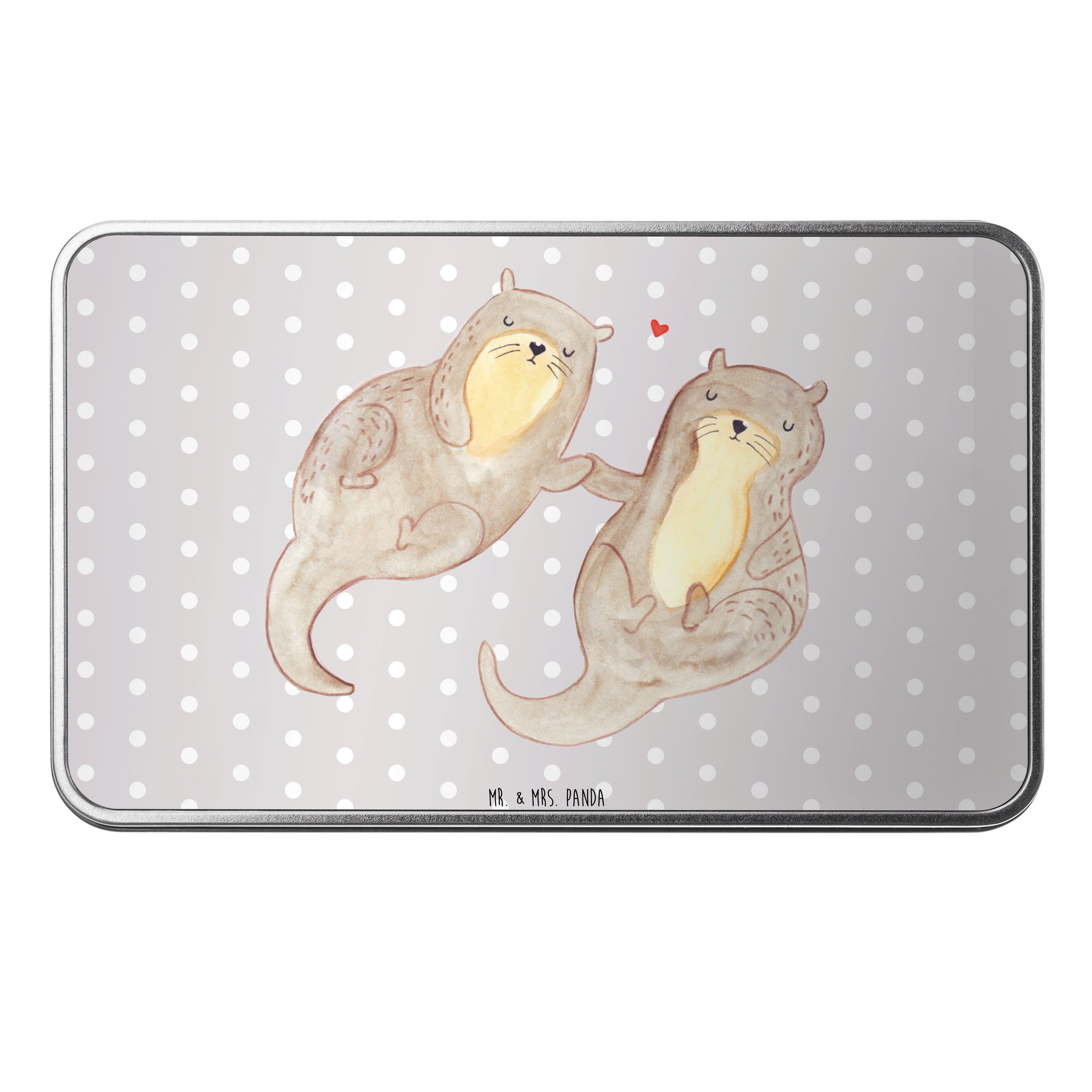 Mr. & Mrs. Panda Dose Otter händchenhaltend - Grau Pastell - Geschenk, Vorratsdose, Paar, B (1 St)