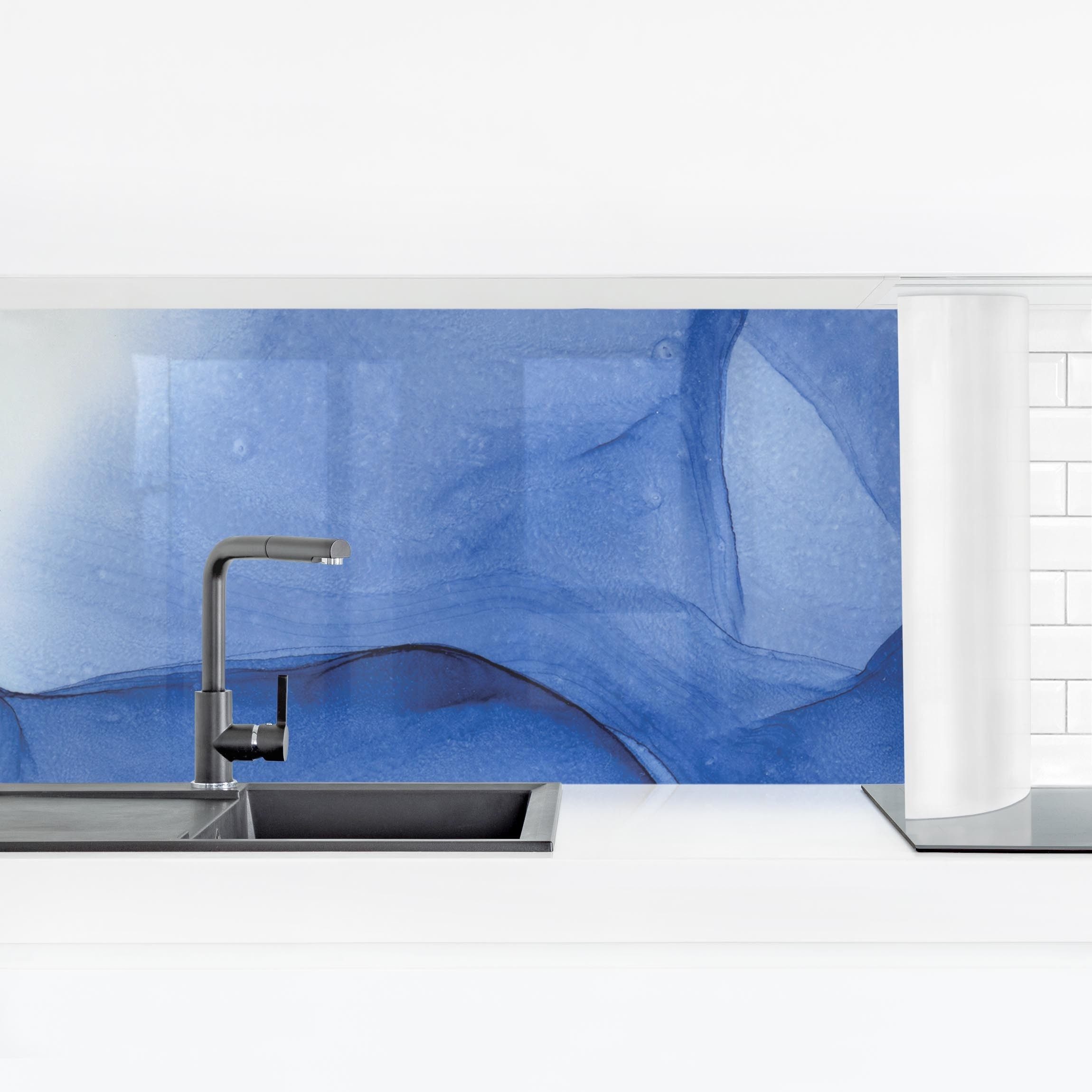 Bilderdepot24 Küchenrückwand selbstklebend blau originell Abstrakt, (1-tlg., Nischenrückwand - für Fliesenspiegel ohne Bohren - matt), Nischenrückwand fugenlos Wandpaneel Küche Herd