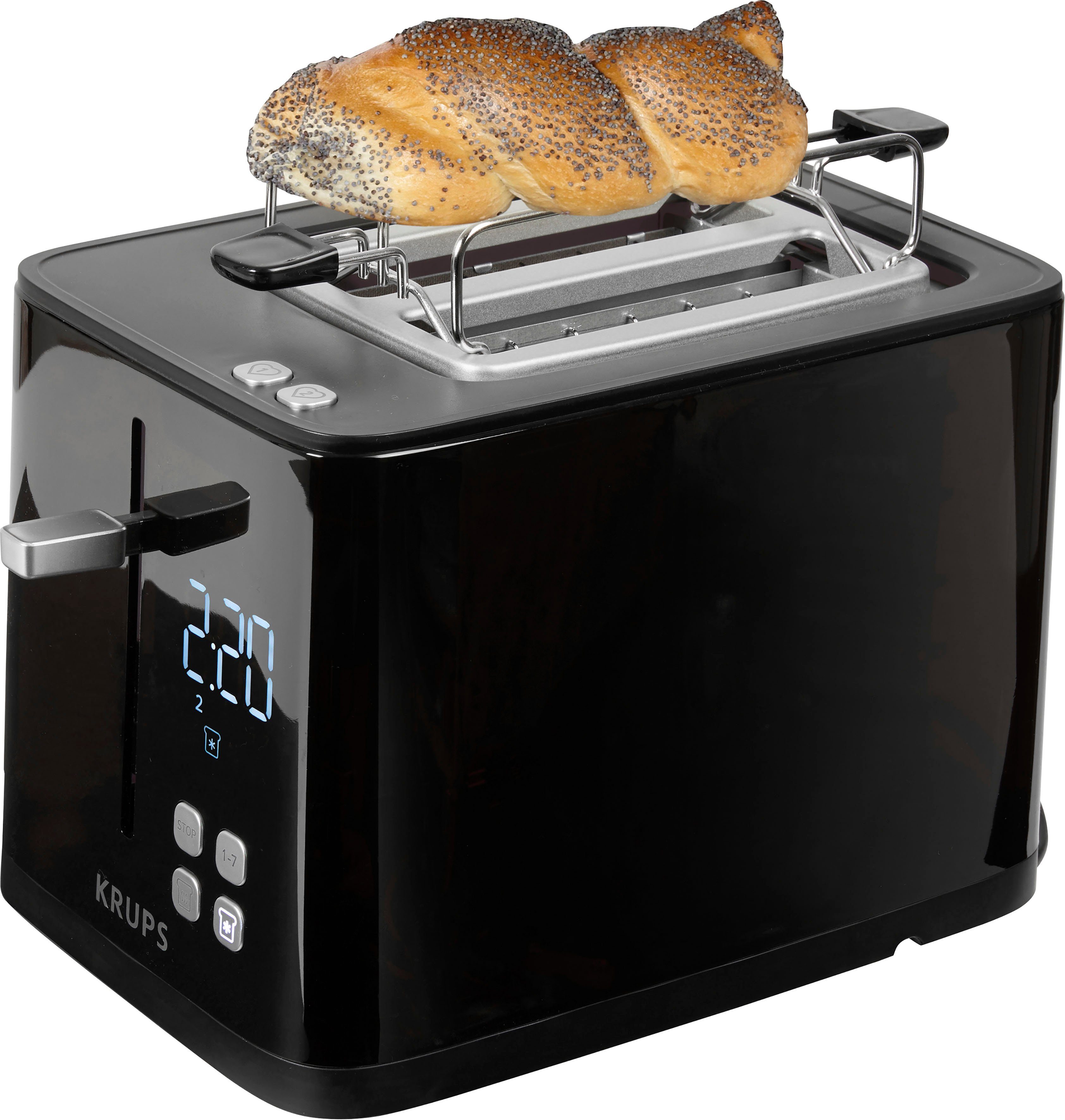Krups Toaster KH6418 Smart'n Light, 2 kurze Schlitze, 800 W,  Digitaldisplay, 7 Bräunungsstufen, automatische Zentrierung