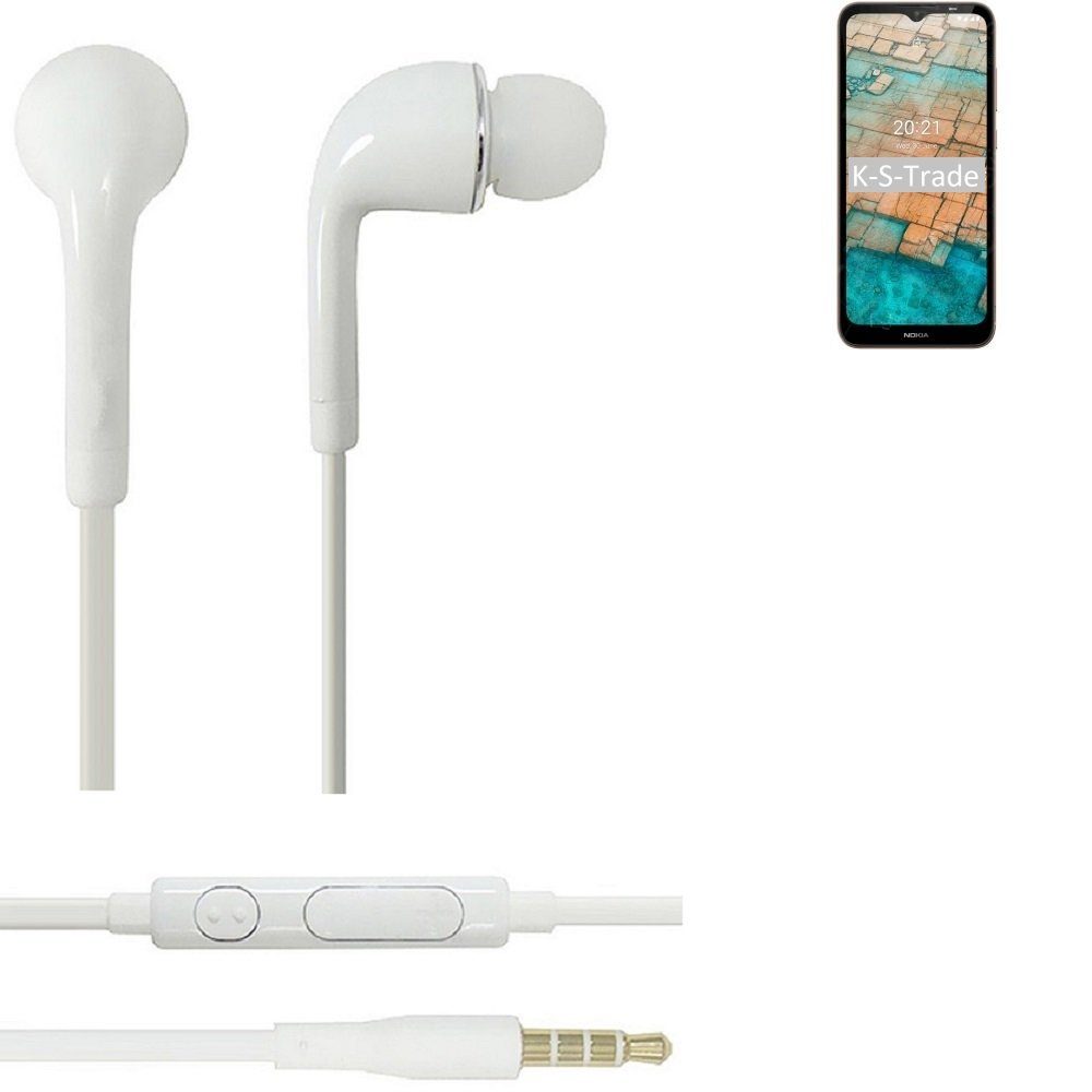 K-S-Trade für Nokia C20 In-Ear-Kopfhörer (Kopfhörer Headset mit Mikrofon u Lautstärkeregler weiß 3,5mm)