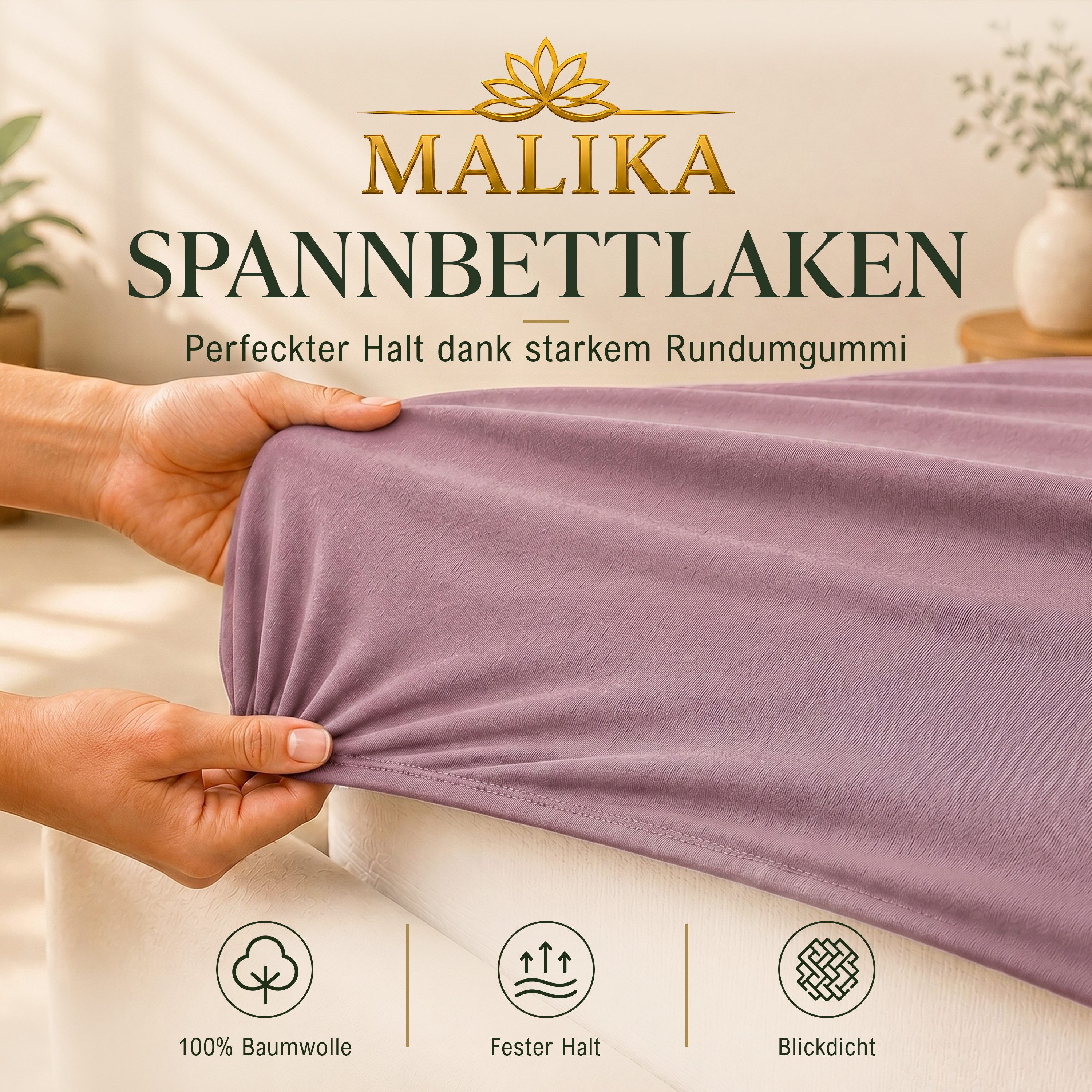 Malika Spannbettlaken Baumwolle weiches Ganzjahres-Spannbetttuch, Jersey Baumwolle, Gummizug: Ja, (1 Stück), Allergikergeeignet, Pflegeleicht und Atmungsaktiv – Bild 4 von 5