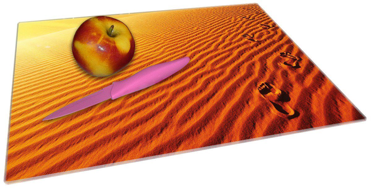 Wallario Schneidebrett Fußspuren Sand 4mm, in ESG-Sicherheitsglas, 1-St), Gummifüße 30x40cm im - Sanddüne der Wüste, rutschfester (inkl