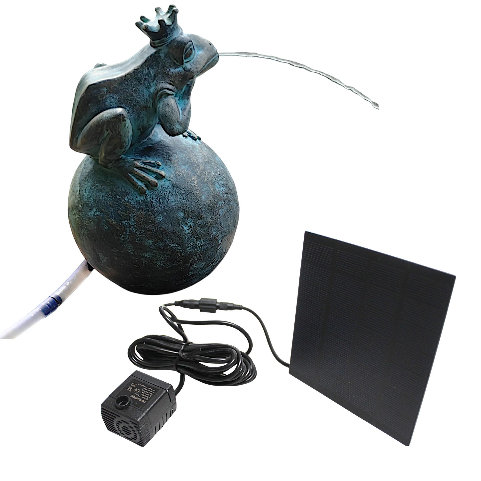 Arnusa Wasserspeier Froschkönig 21 cm Solarbrunnen Wasserspiel Solar Bronzeoptik, Solarteichfigur für Gartenteich & Wasserlauf