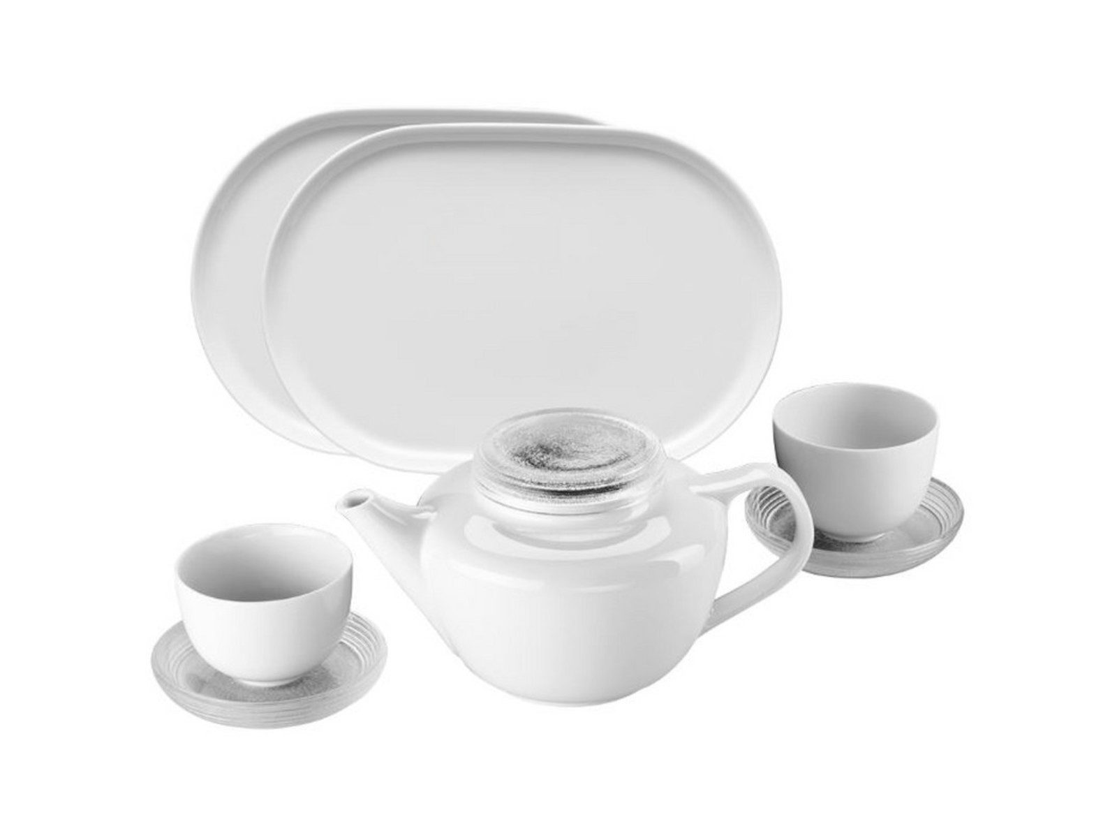 Rosenthal Teeservice WAN Teeset 7-tlg. Weiss/Glas, Porzellan